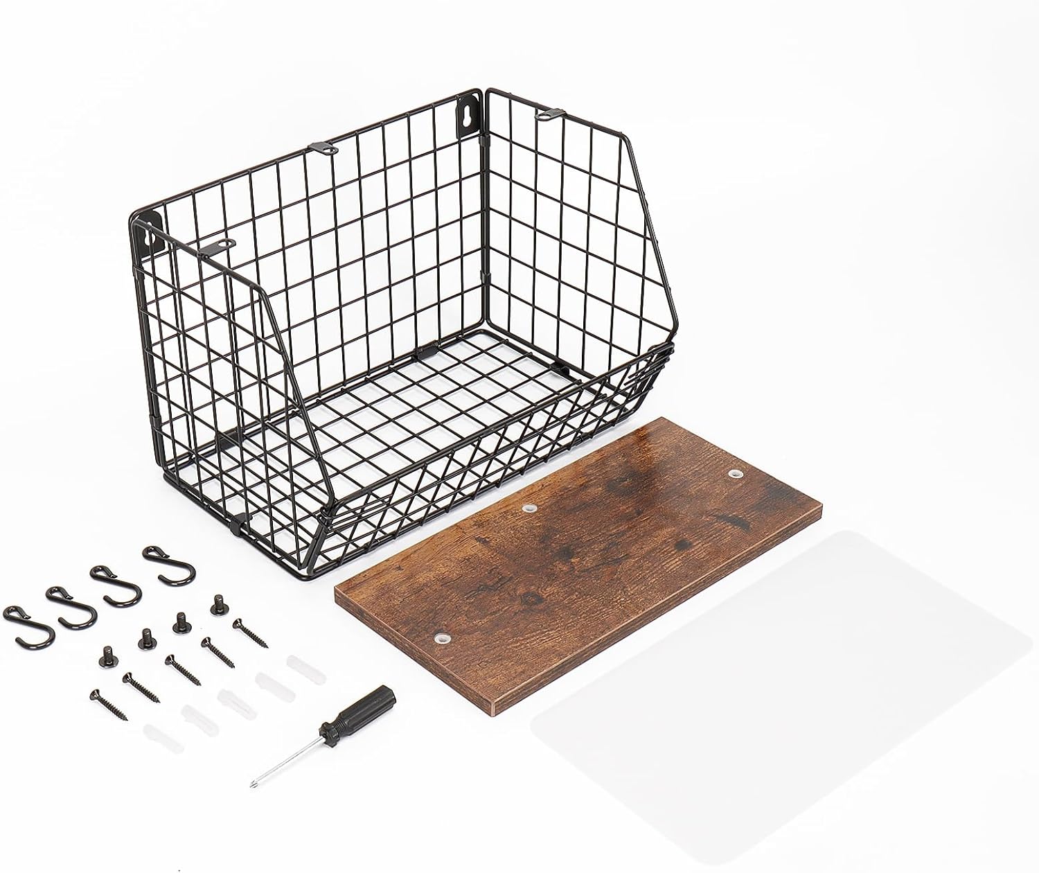 Livabber Fruit Basket with Wood Shelf and 4 S-Hooks
