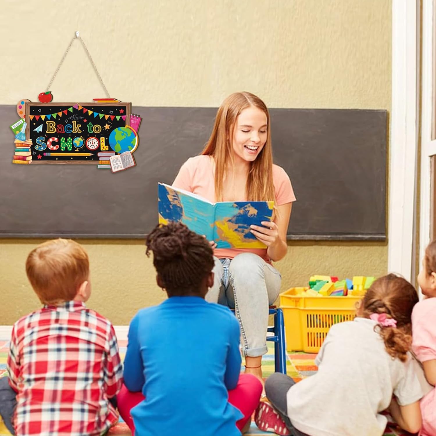 Aryroi Back to School Wood Sign with Blackboard Design