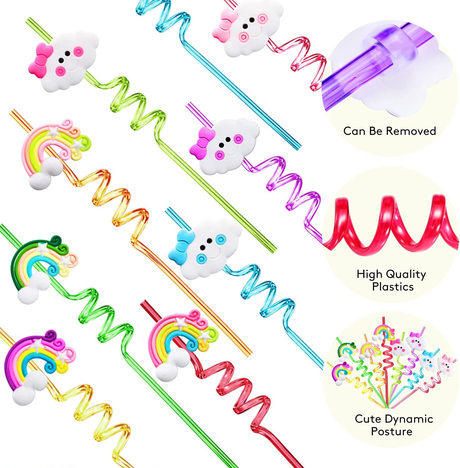 Rainbow Cloud Patterned Reusable Drinking Straws Set of 26