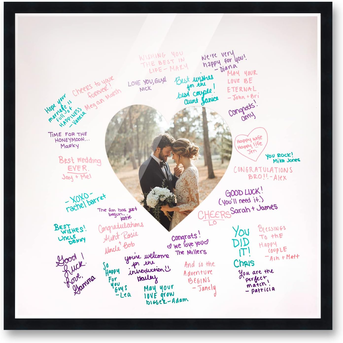 20x20 Square Black Signature Picture Frame with White Heart Mat