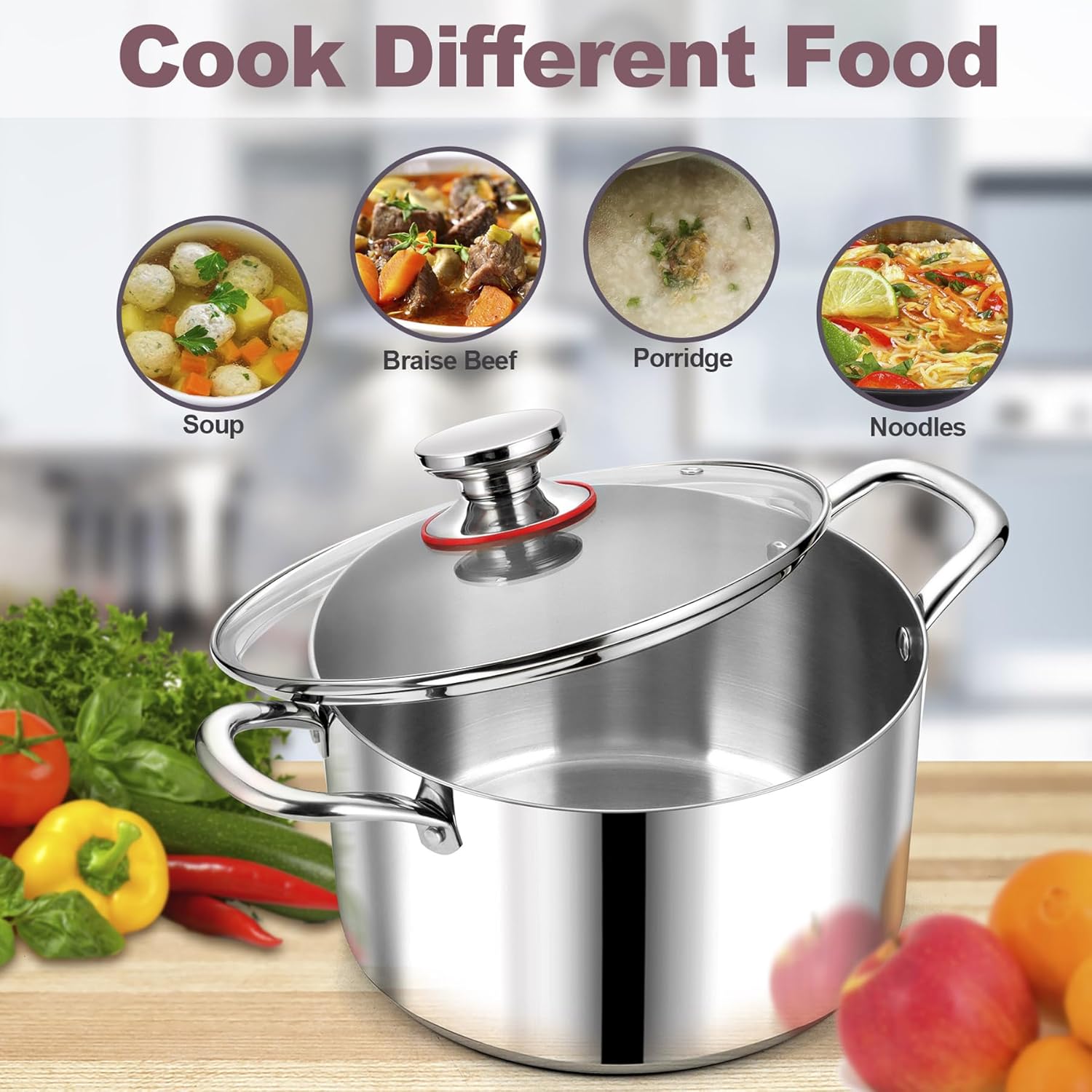 LIANYU 6QT Stainless Steel Stockpot with Lid