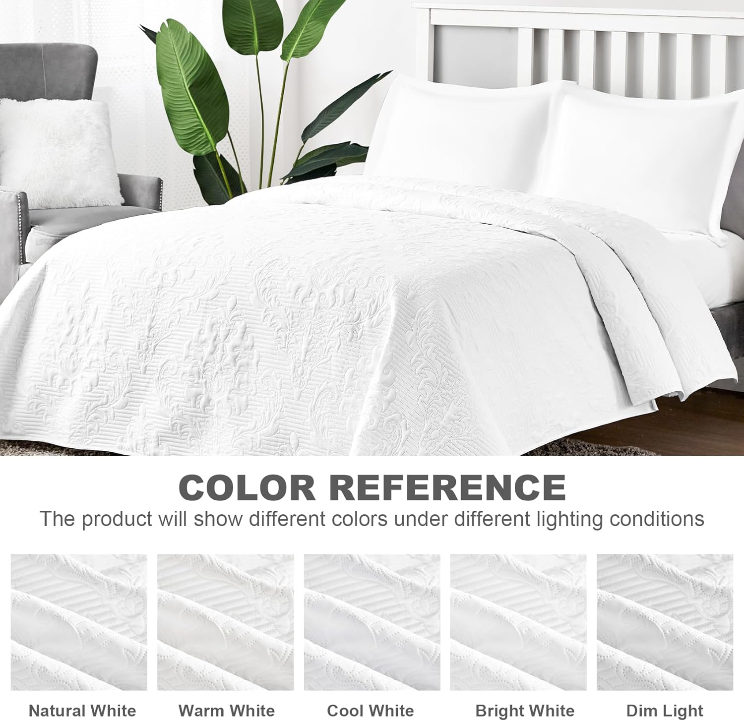 Hansleep White Quilt Queen Size - Soft Lightweight Bedspread Set 3 Pieces