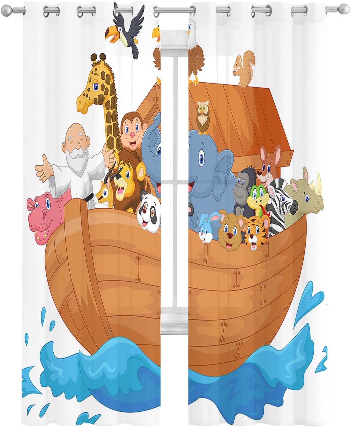 Teamery Cartoon Noahs Ark Sheer Curtains 2 Panels 63 Inches Long
