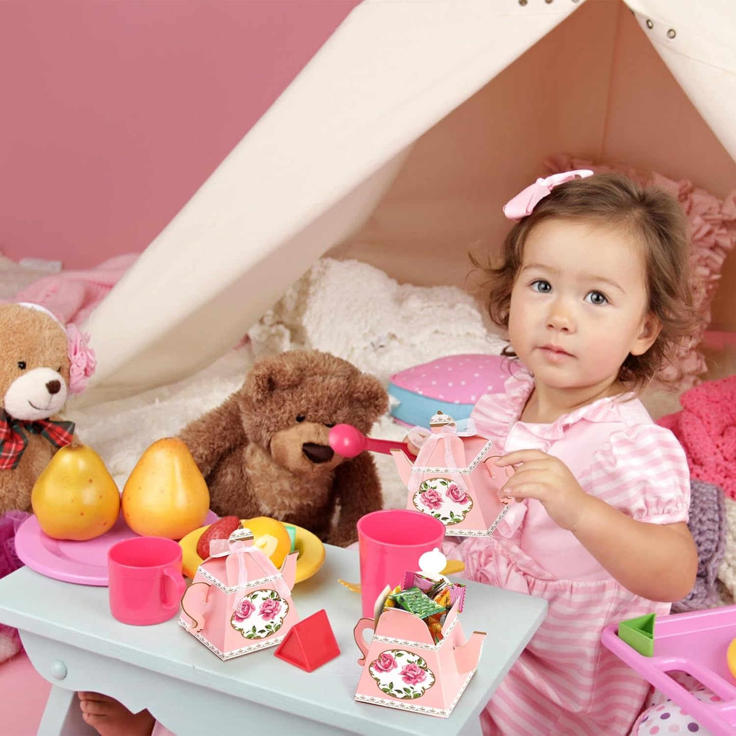 Eorbow 50 Pack Teapot Candy Boxes with Ribbons