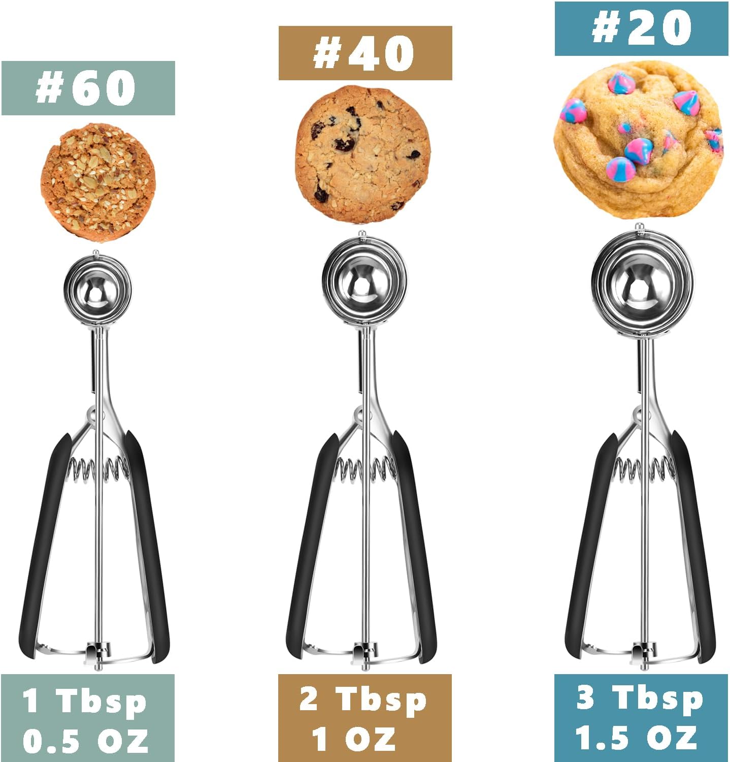 Cookie Scoop Set of 3 - 1 Tbsp 2 Tbsp 3 Tbsp