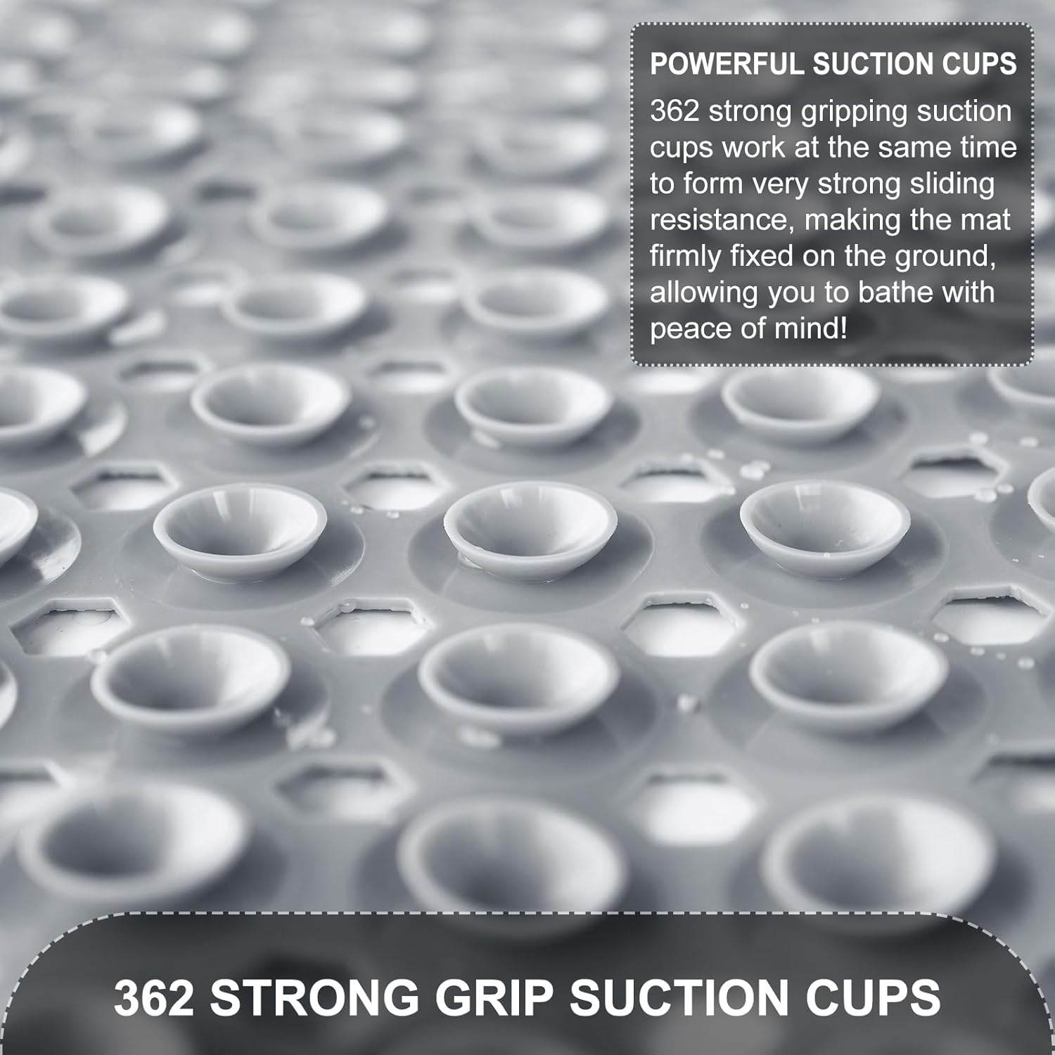 Non Slip Extra Large Bath Mat with Suction Cups Gray
