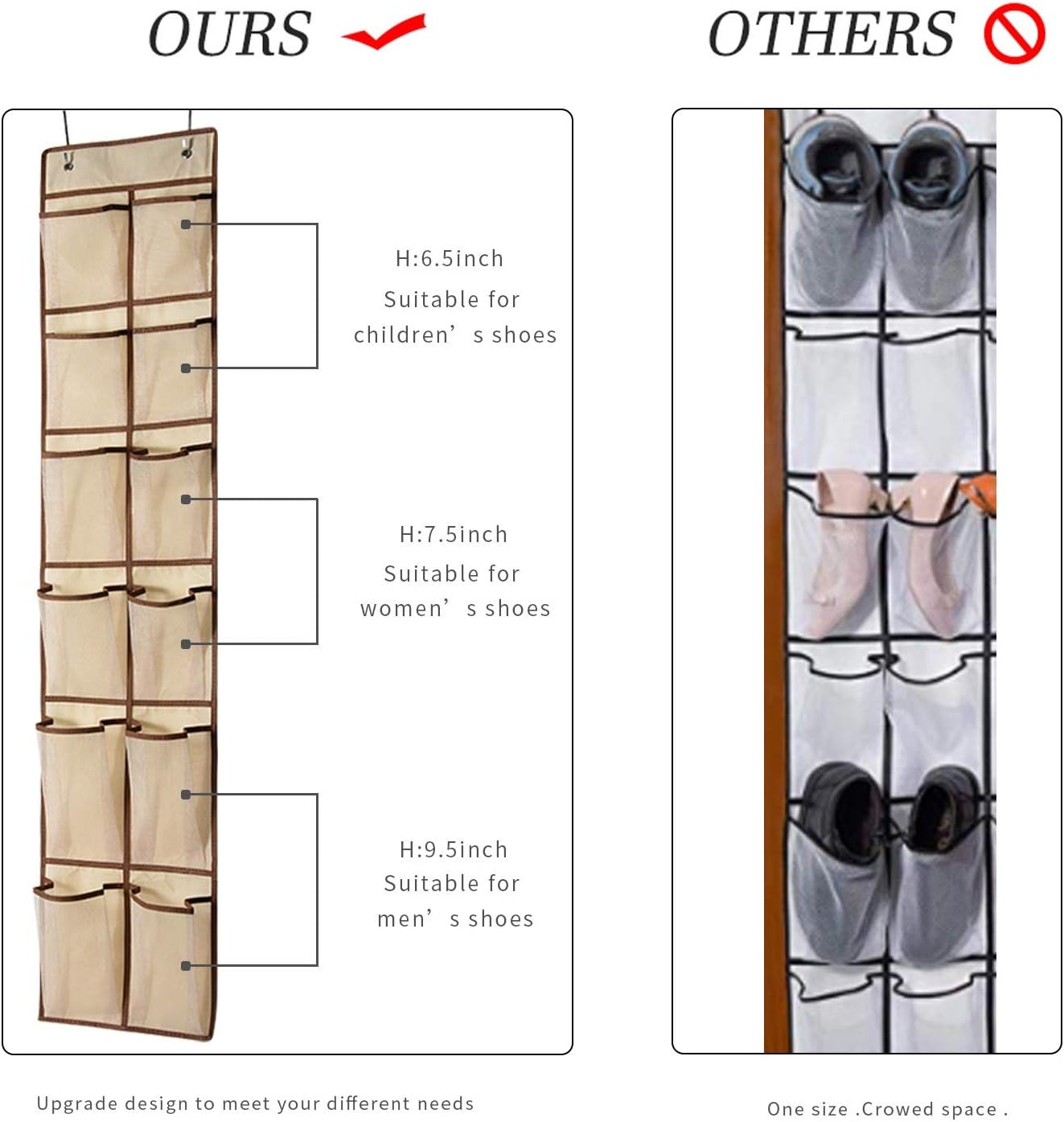 KEEPJOY Hanging Shoe Organizer 12 Pockets Beige