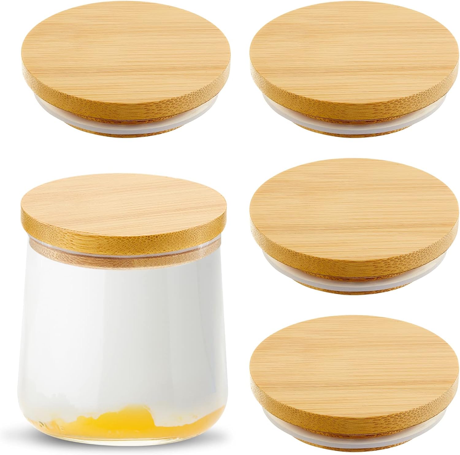 Sawysine Reusable Bamboo Yogurt Jar Lids Set 4 Pack