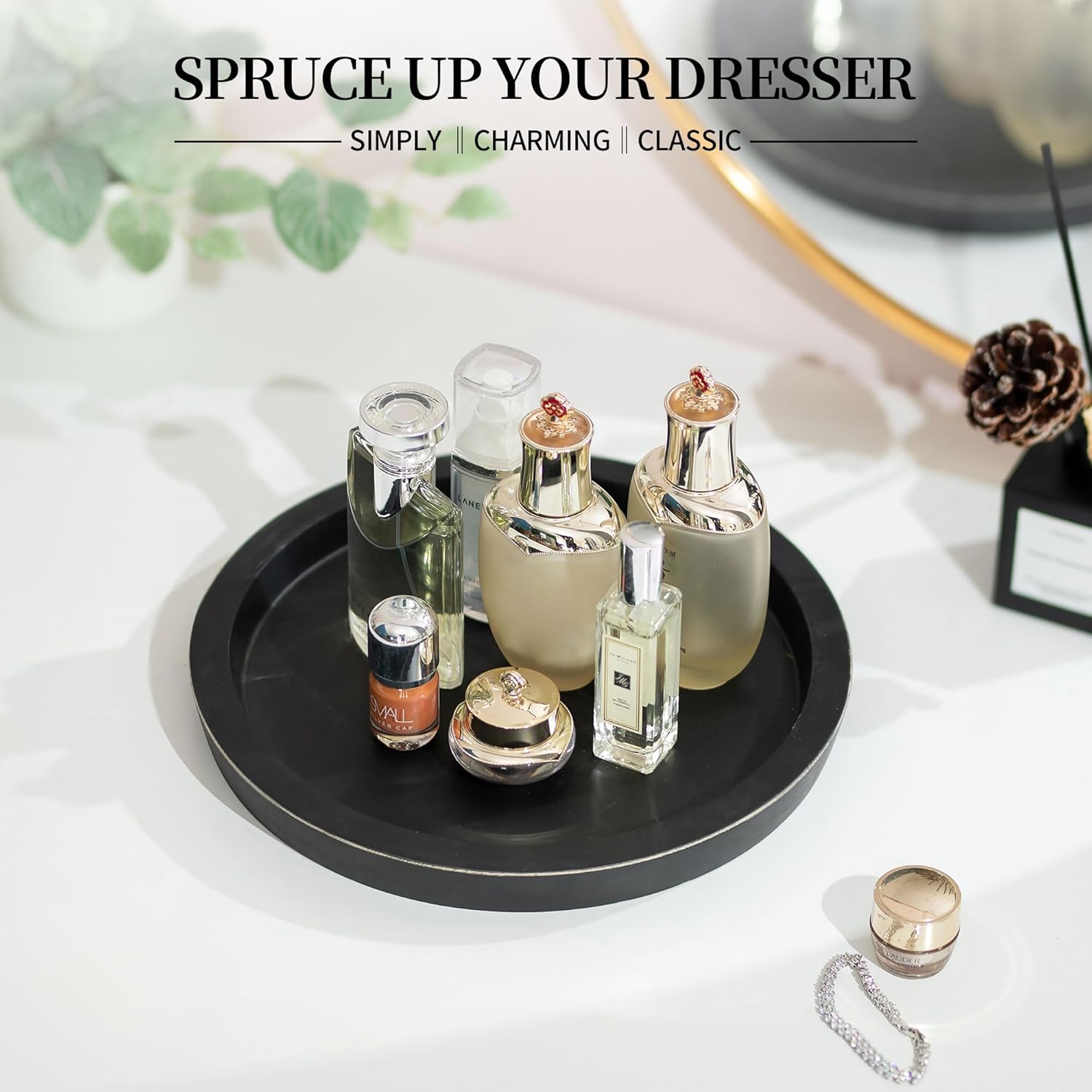 Hanobe Black Round Wooden Coffee Table Tray
