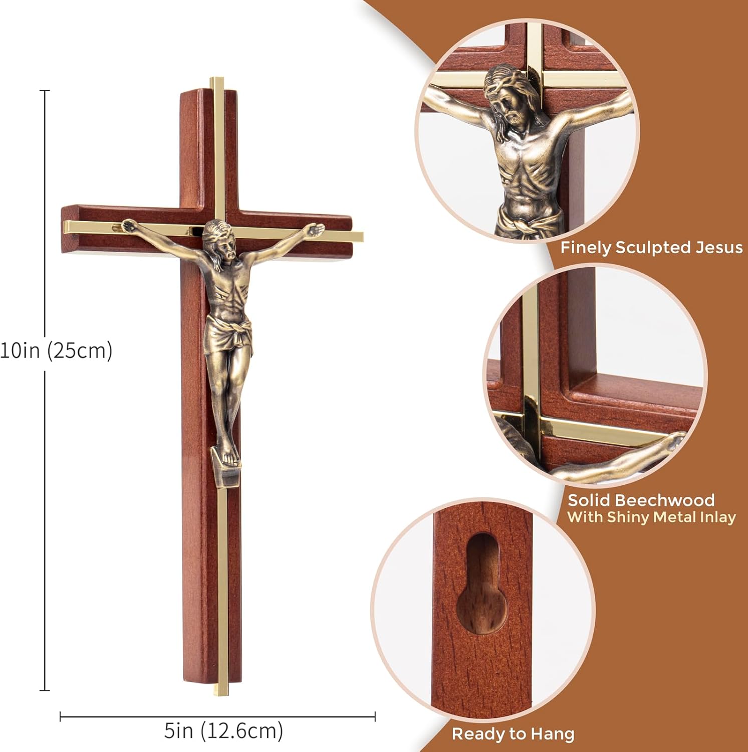 ACHIBANG 10 Inch Wooden Wall Cross with Jesus