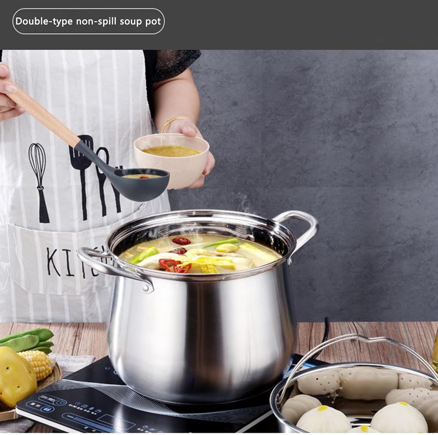 SVRITE 109Qt Stainless Steel Stock Pot with Lid and Steamer Basket