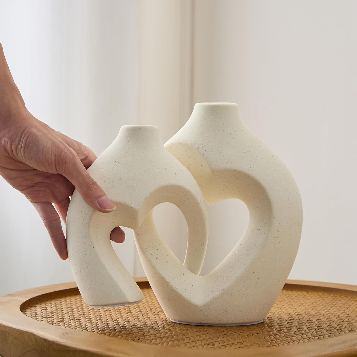 Zormon White Heart Shaped Ceramic Vase Set of 2