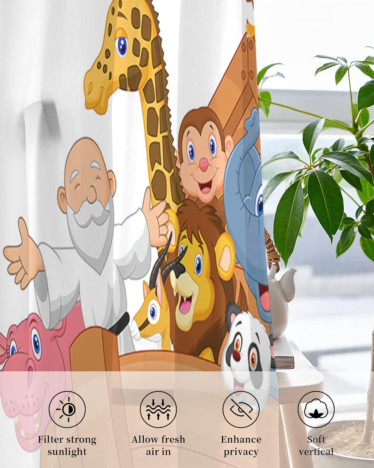 Teamery Cartoon Noahs Ark Sheer Curtains 2 Panels 63 Inches Long