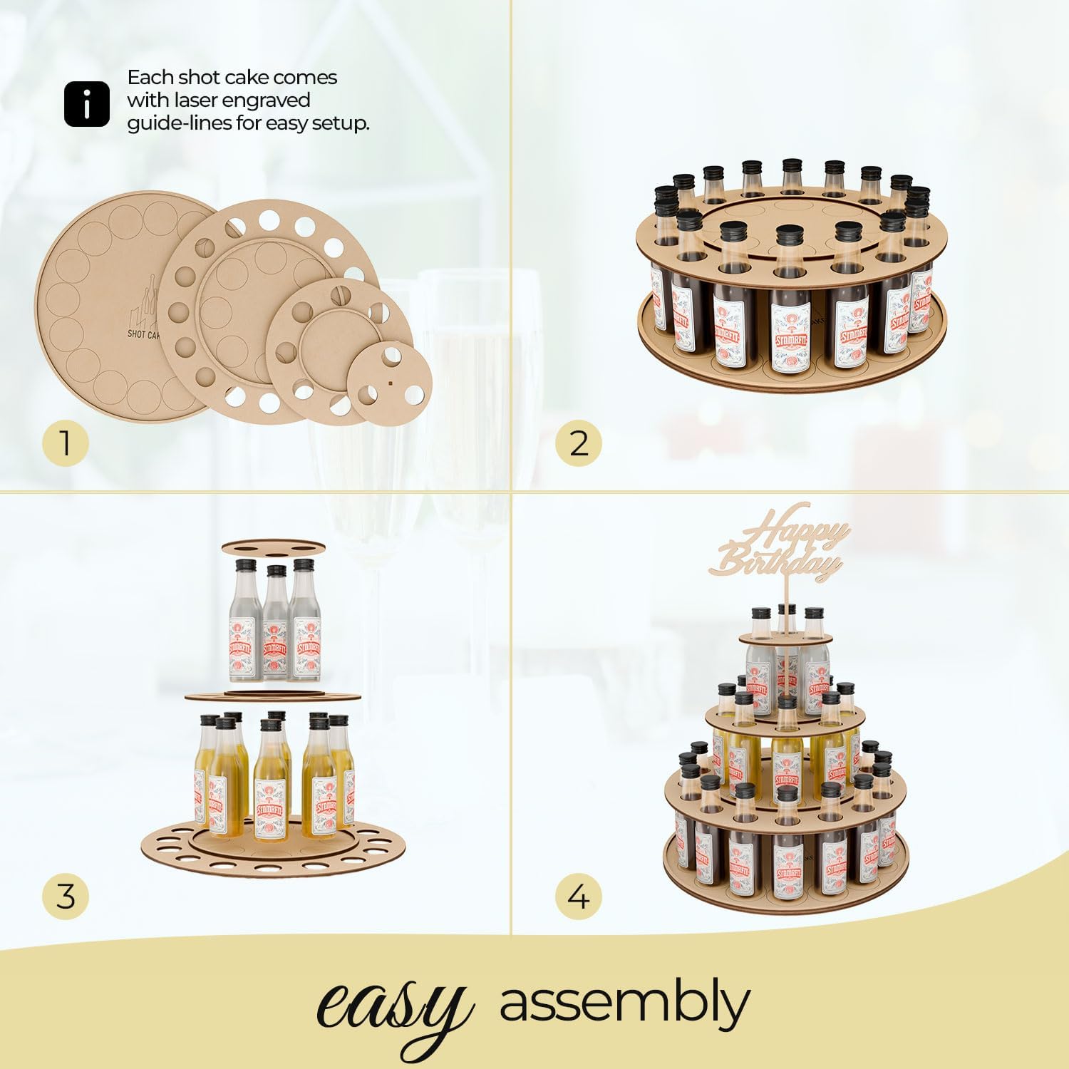 Shot Cake Party Centerpiece Display Three Tier Natural Wood