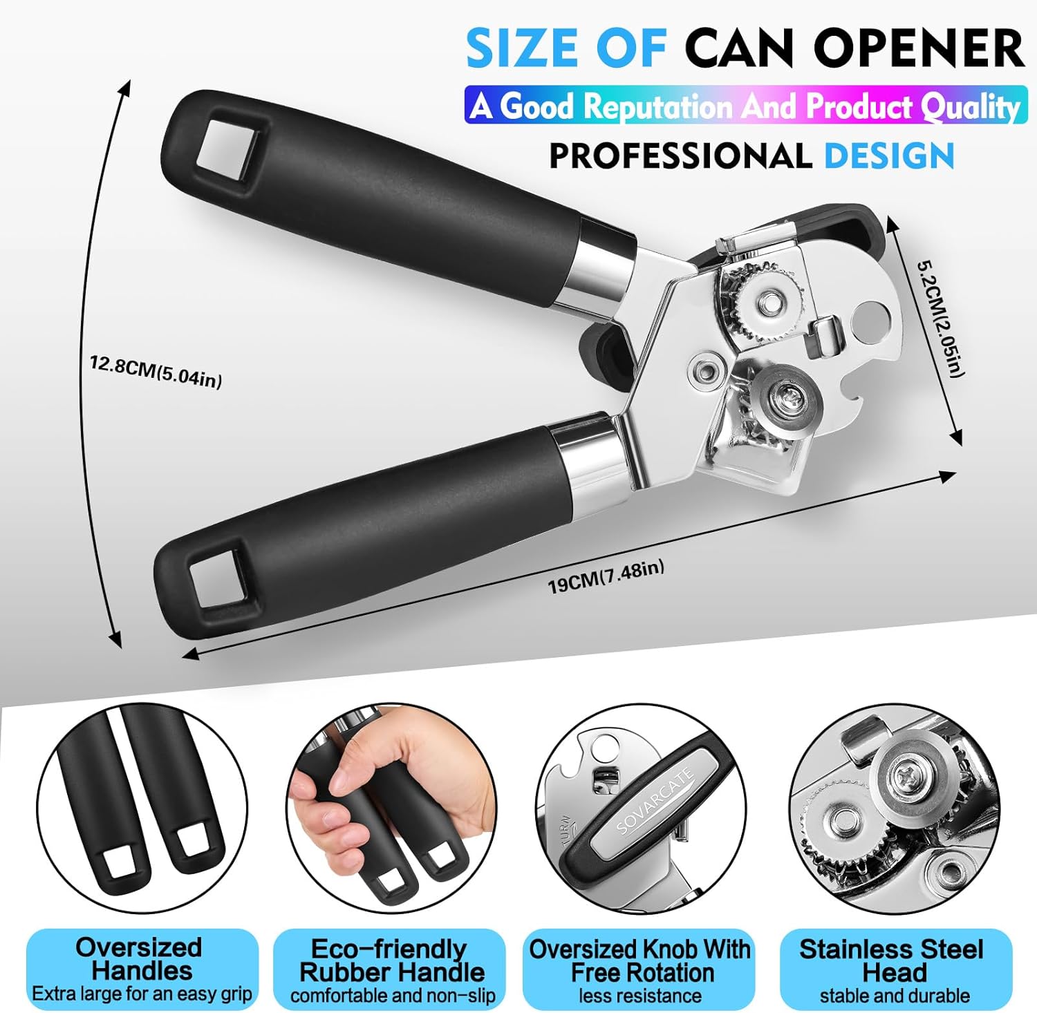 SOVARCATE Heavy Duty 4-in-1 Can Opener with Magnet Lift