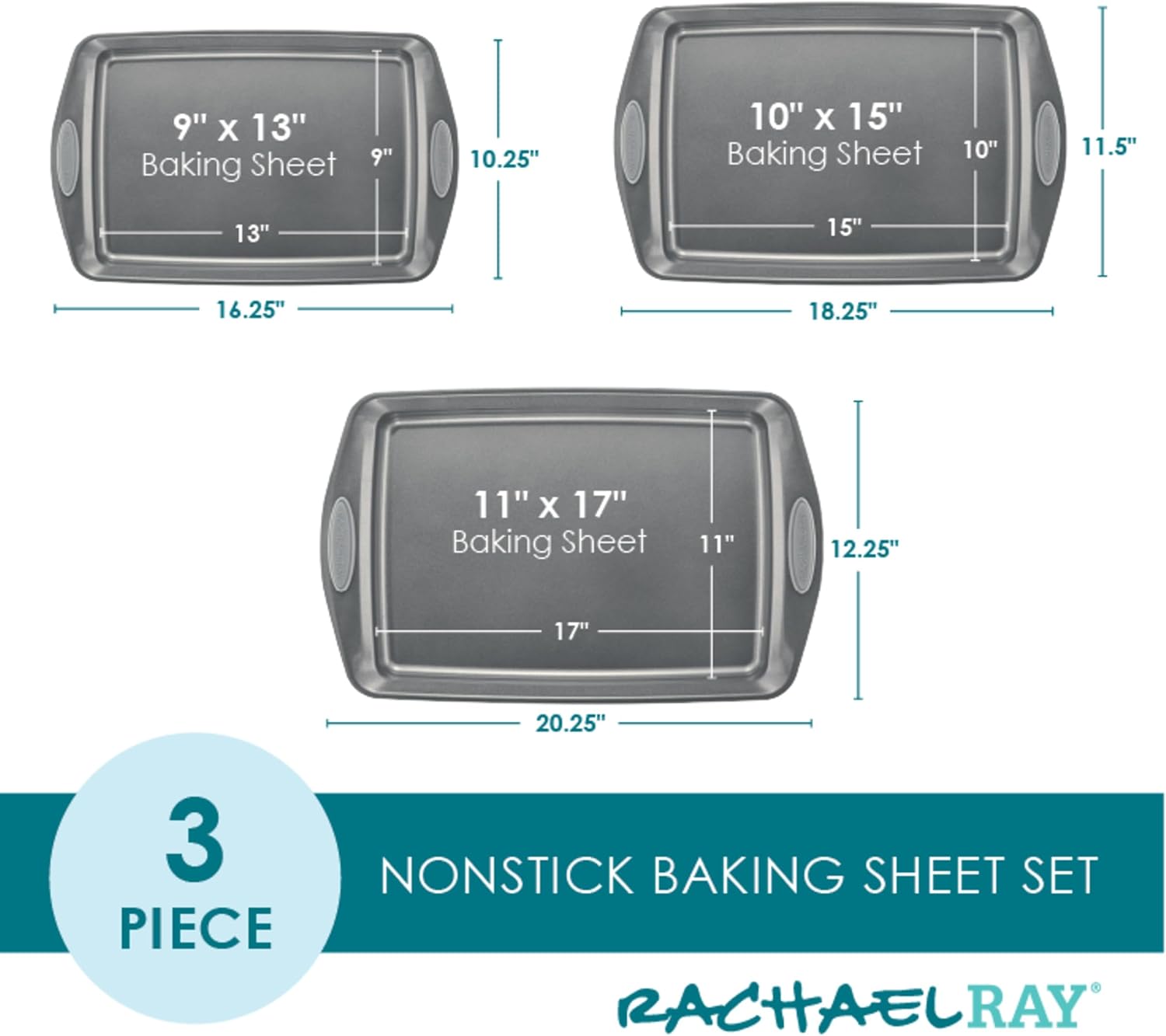 Rachael Ray Nonstick Bakeware Set 3 Piece Gray
