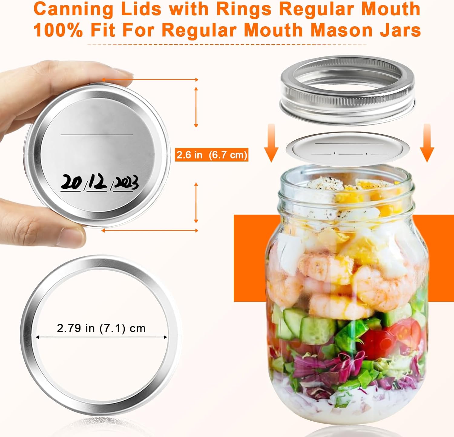 52 PCS Reusable Mason Jar Lids and Rings with Whiteboard Marker