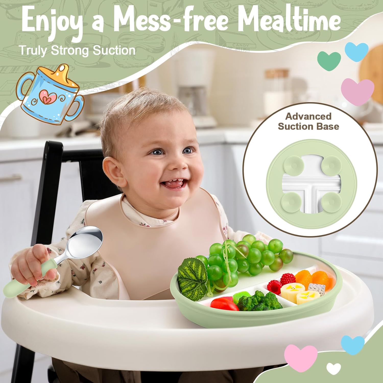 Teenyyou 3 Pack 8 Toddler Plates Feeding Set