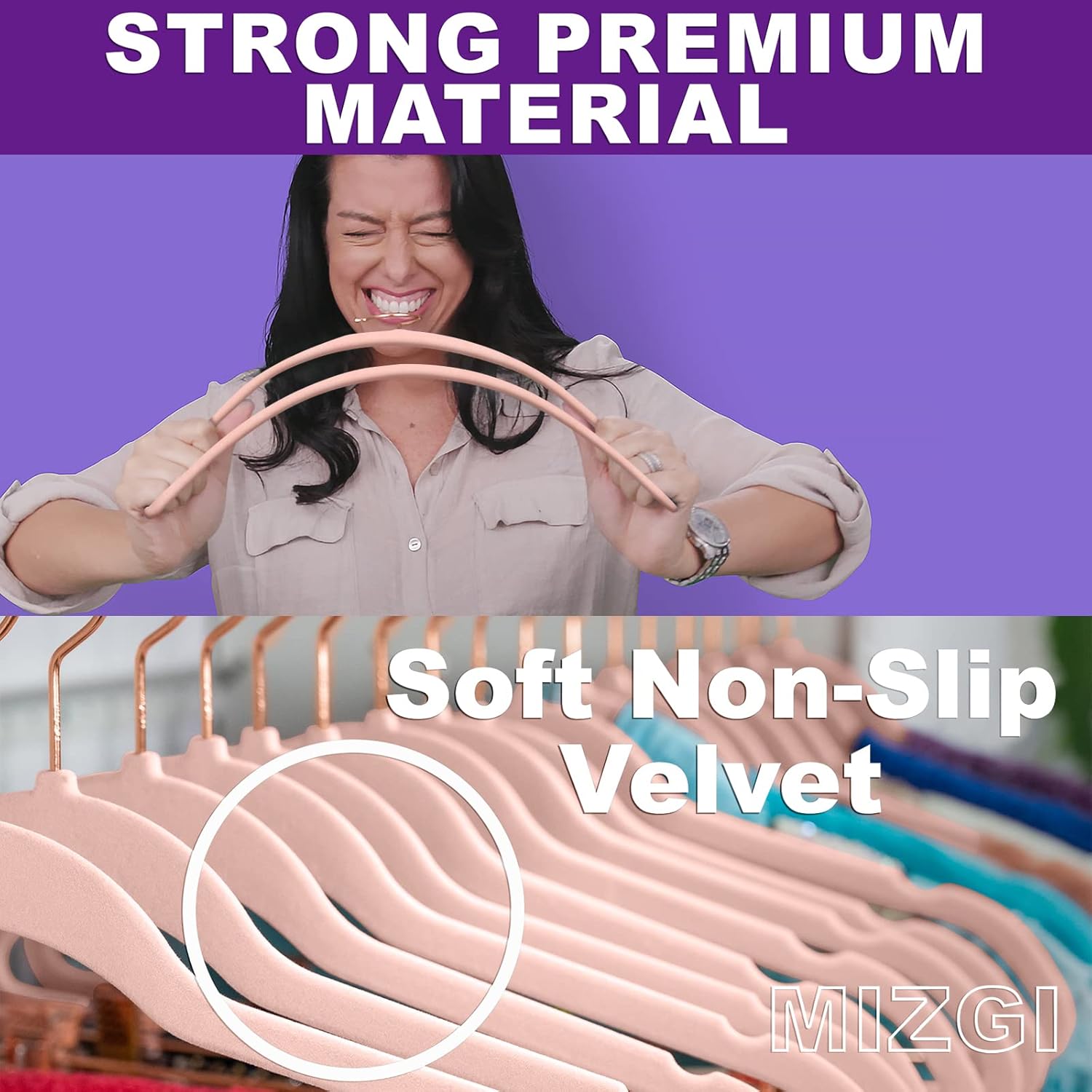 MIZGI Premium Velvet Hangers 50 Pack Blush Pink