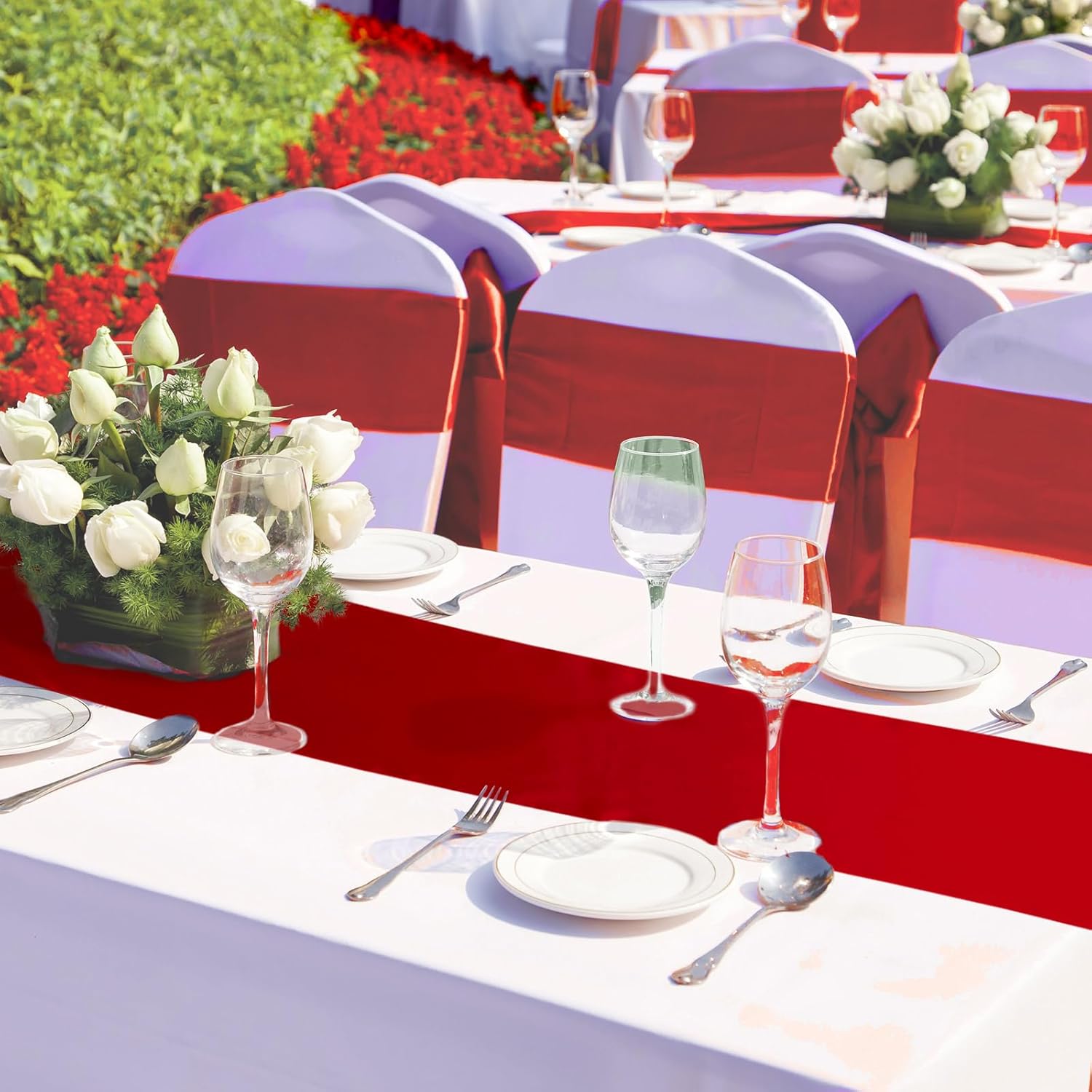 Bencailor 24 Pcs Red Satin Table Runner Set