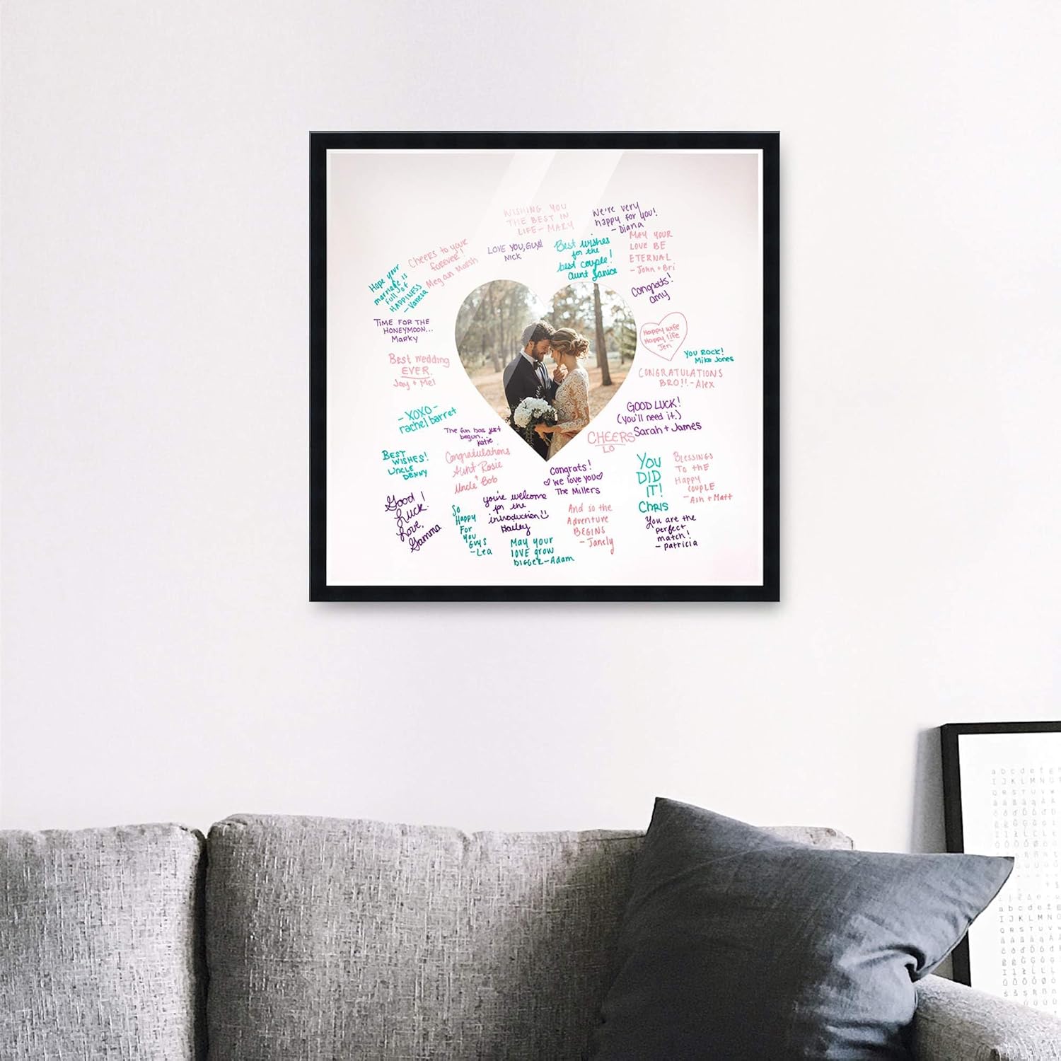 20x20 Square Black Signature Picture Frame with White Heart Mat