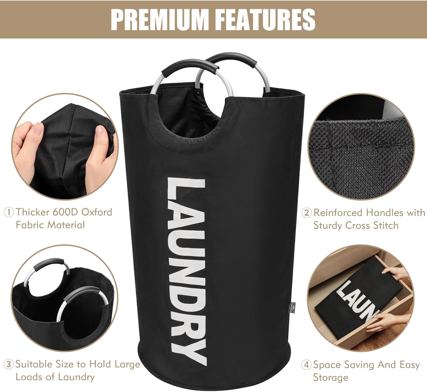 DOKEHOM 90L Large Laundry Basket with Collapsible Handle