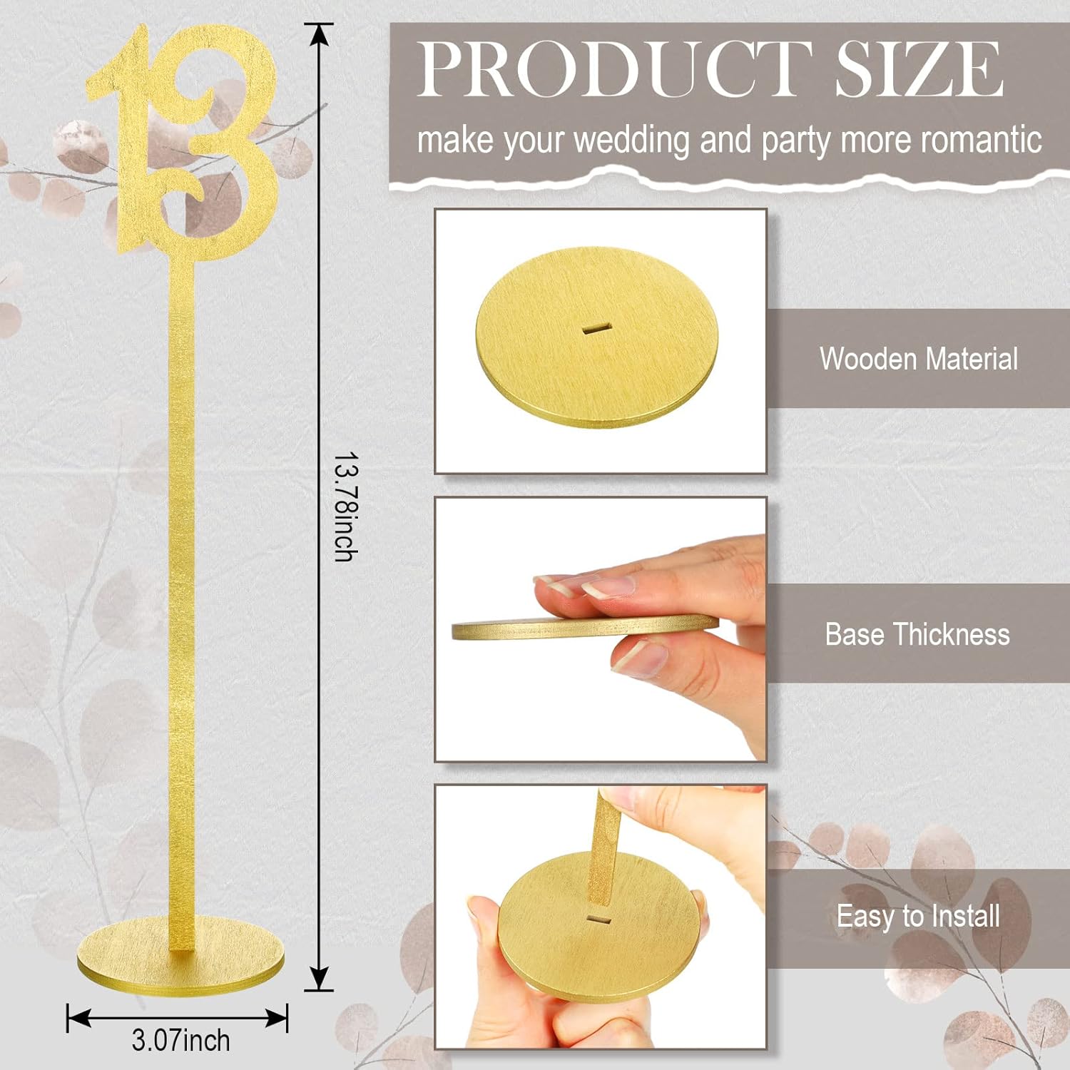20 Pcs Wood Wedding Table Numbers 1-20 with Holder Base