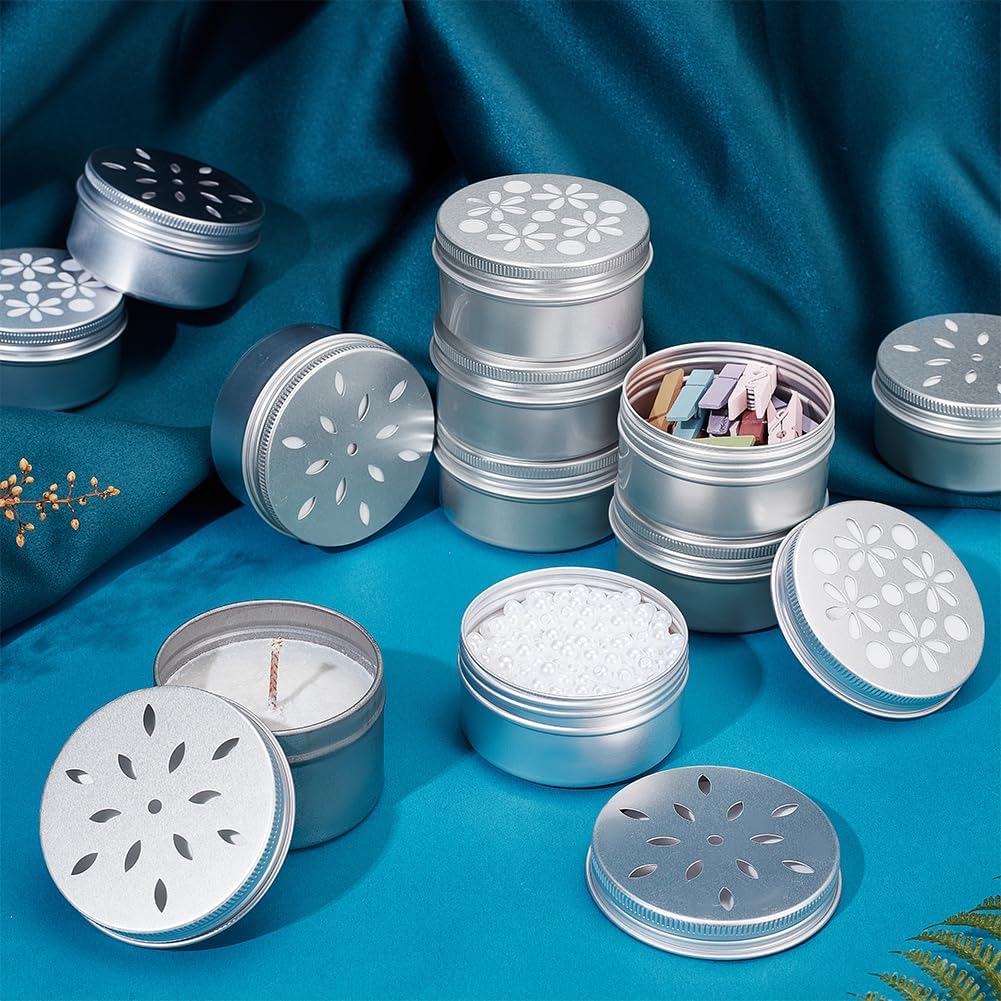 PH PandaHall 12pcs Aluminium Storage Tins with Hollow Lids