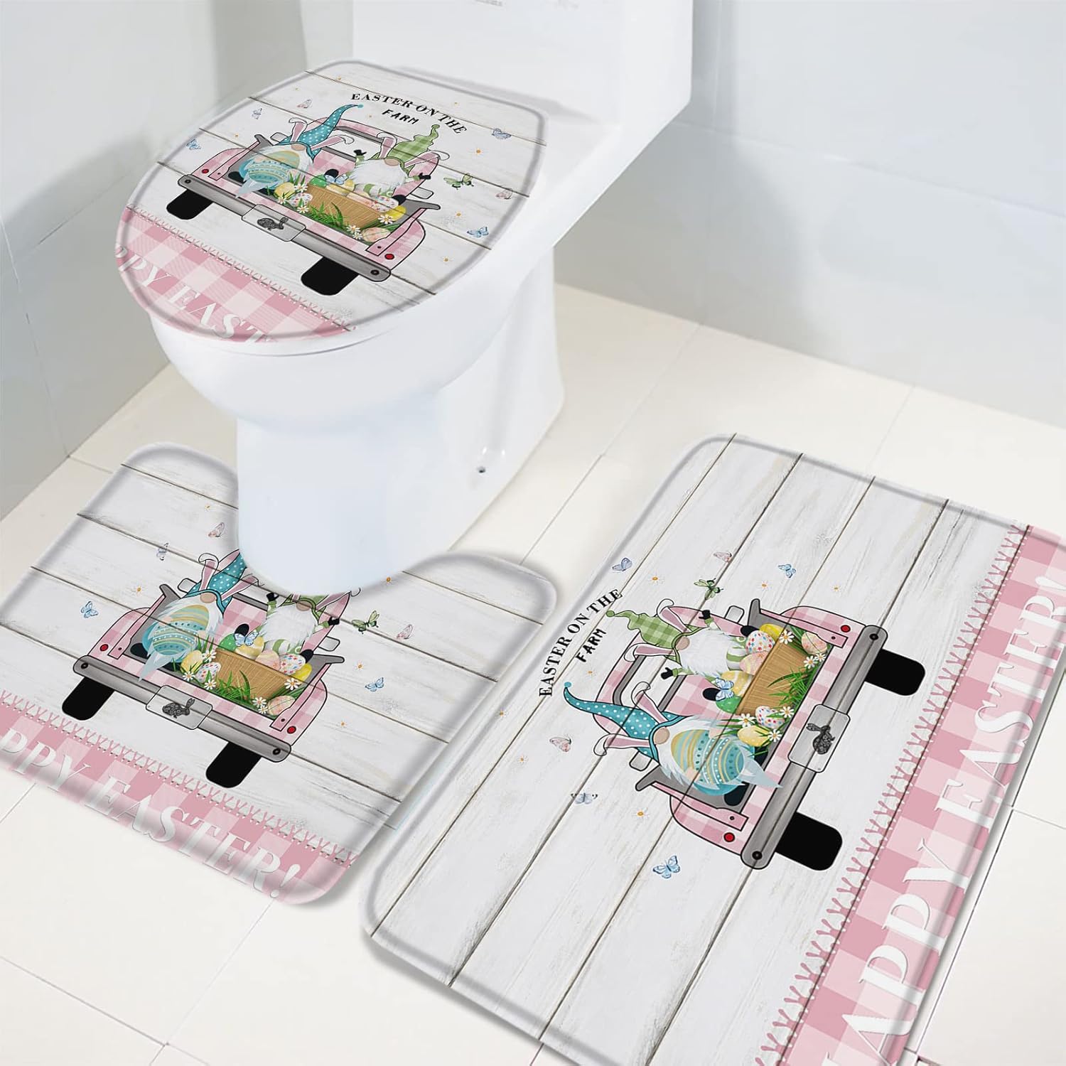 YESOF66 3 Piece Bathroom Rug Set with U Shaped Toilet Cover