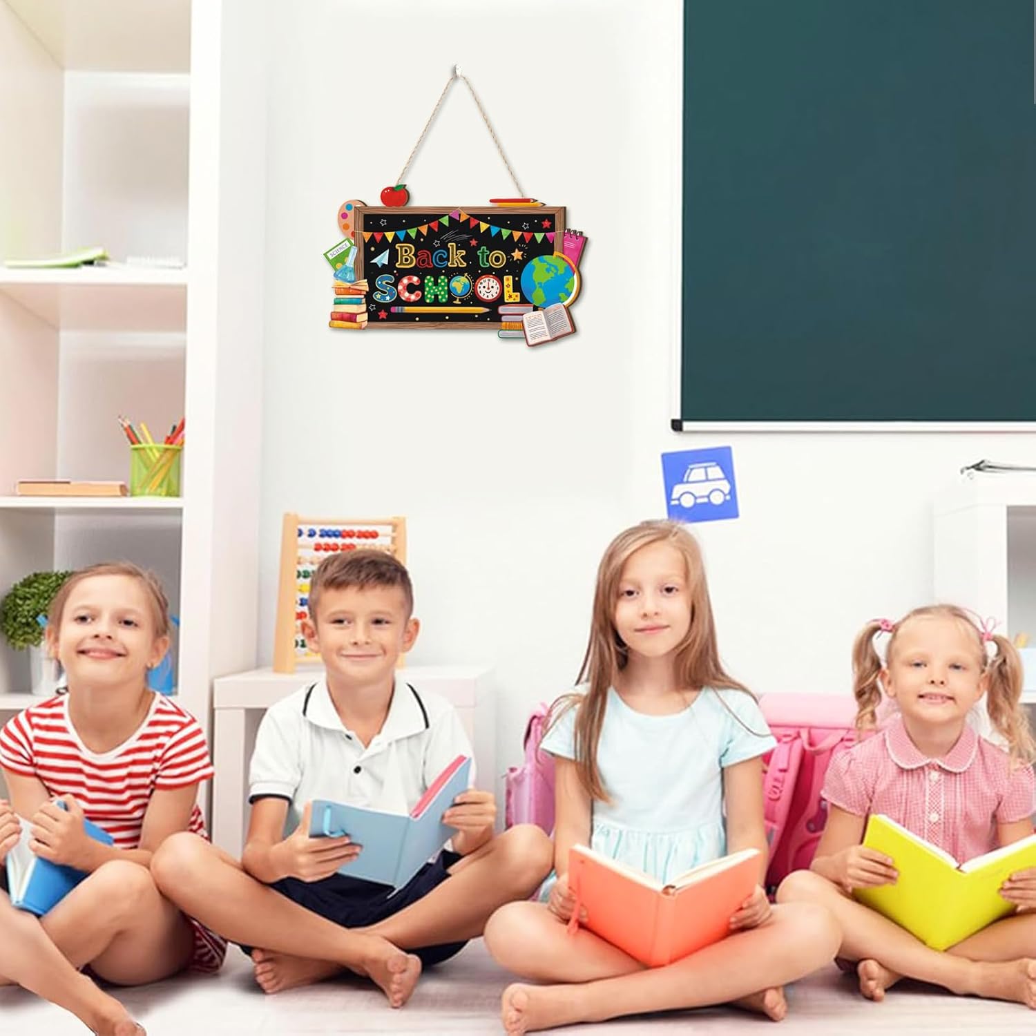 Aryroi Back to School Wood Sign with Blackboard Design