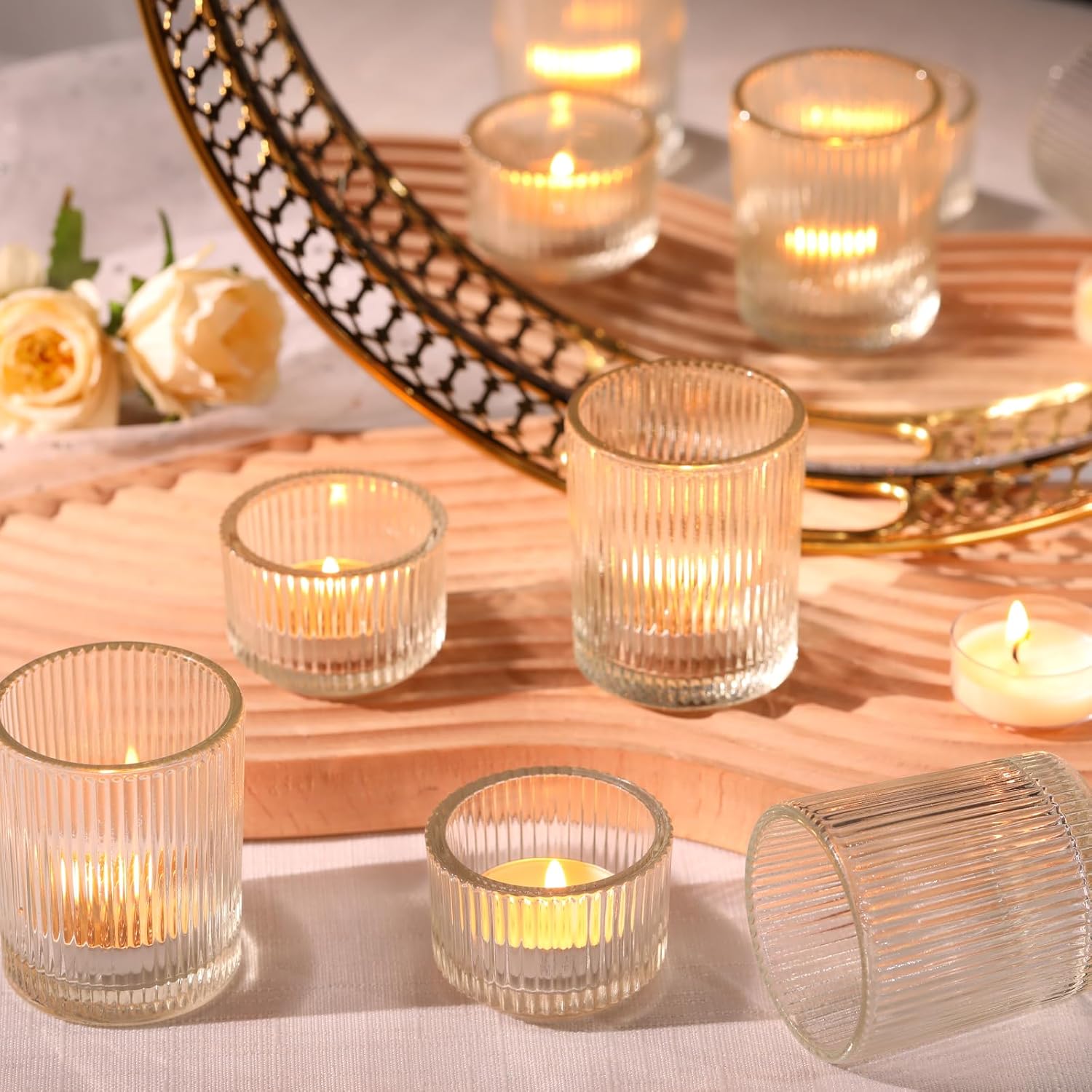 20pcs Assorted Ribbed Clear Tea Light Votive Candle Holders