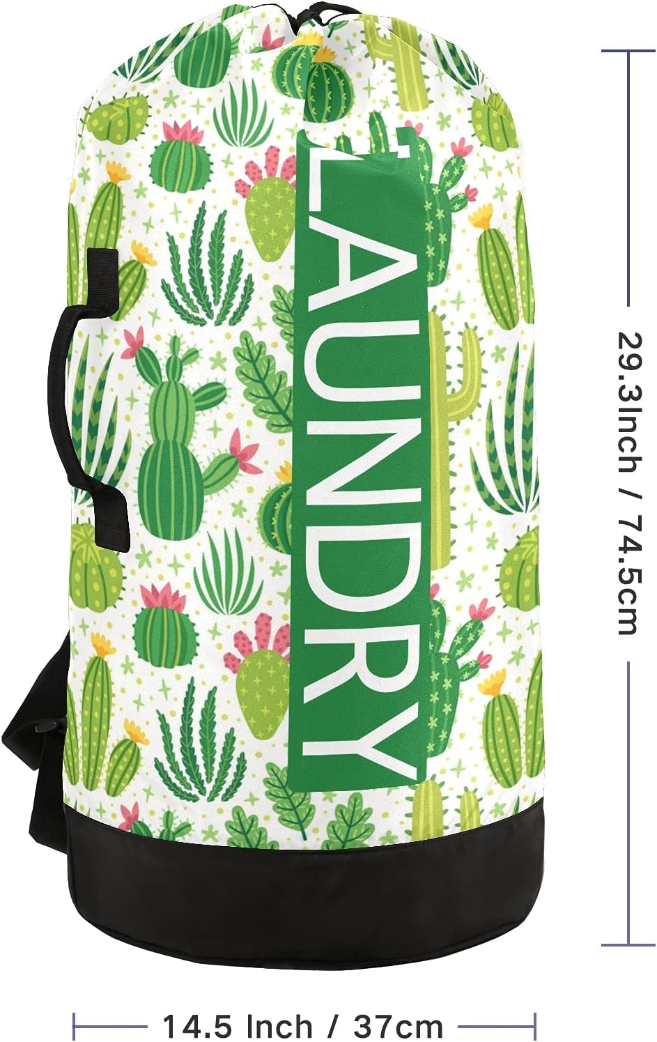 Cactus Laundry Bag Backpack with Dirty Clothes Organizer Extra Large Heavy Duty