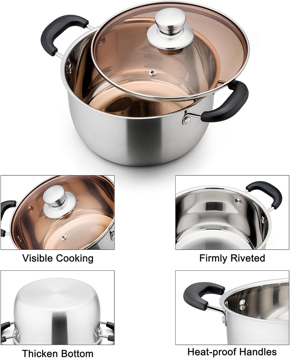 TeamFar 6 Qt Stainless Steel Stock Pot with Lid