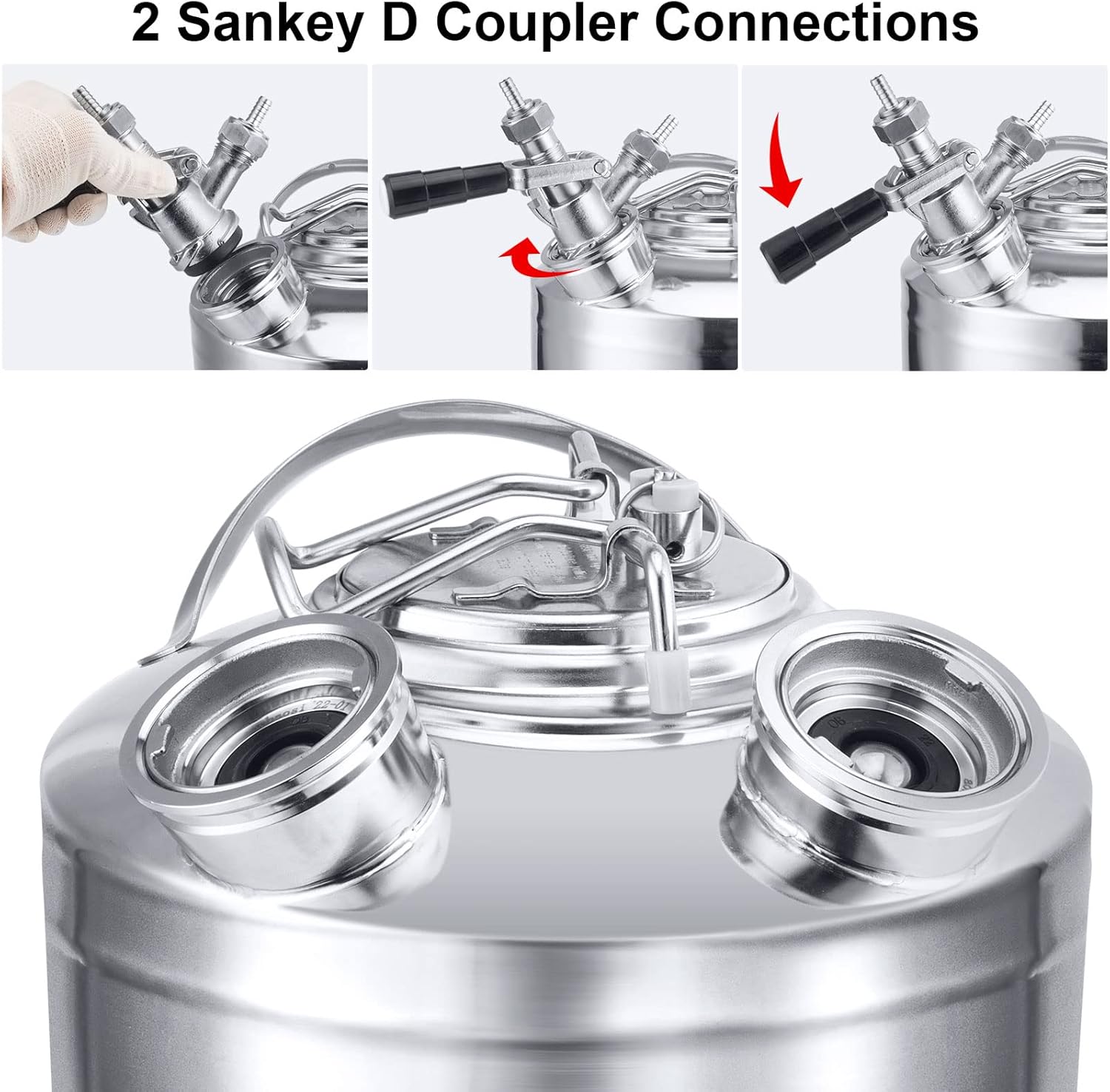 TMCRAFT 25 Gallon Cleaning Keg with 2 Sanke D Coupler Connections