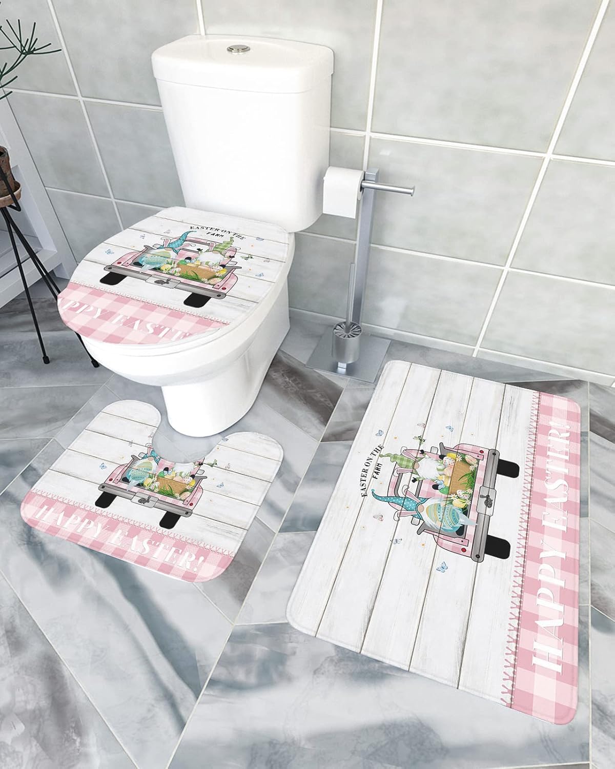 YESOF66 3 Piece Bathroom Rug Set with U Shaped Toilet Cover