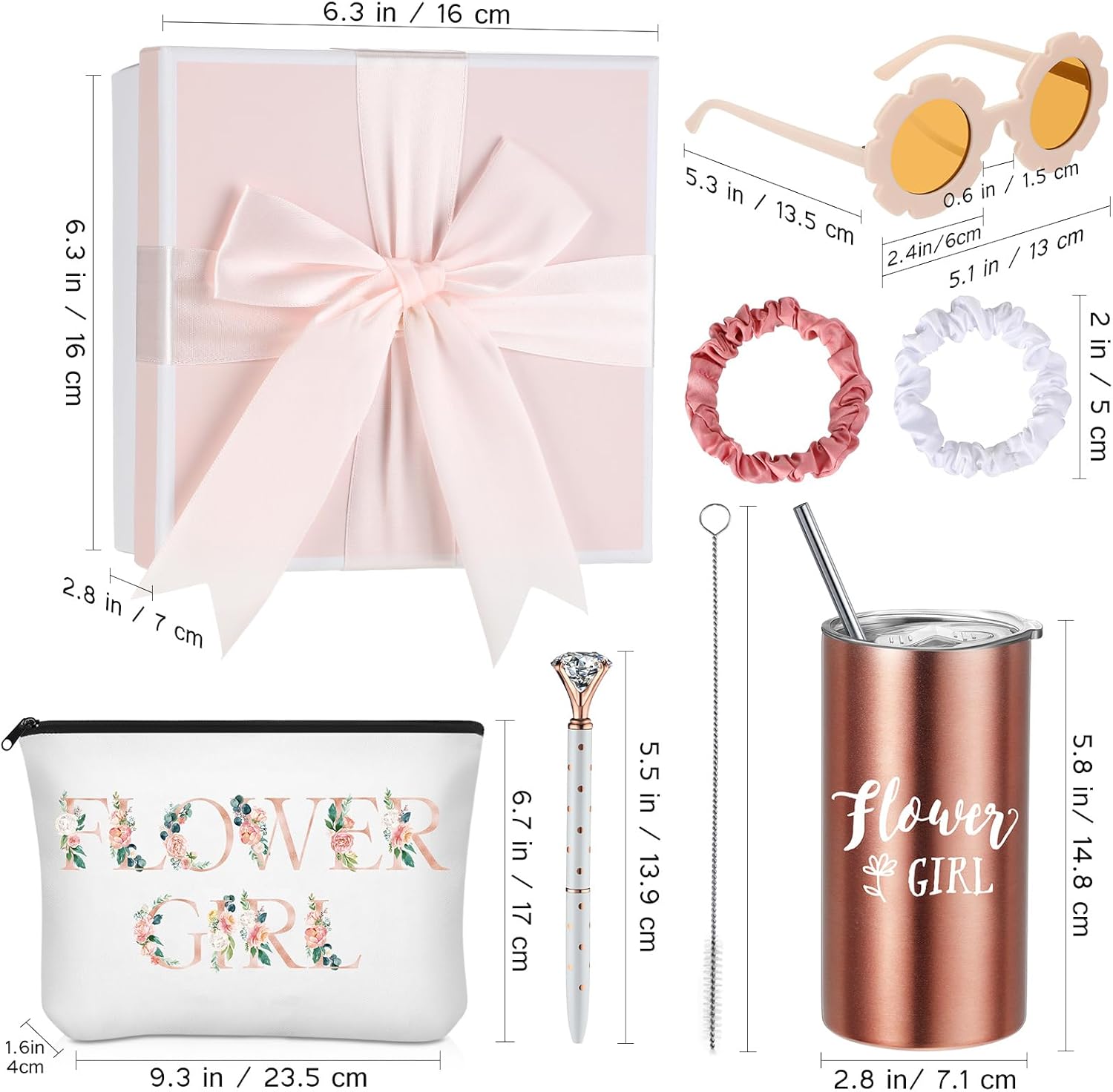 Sieral 9 Pcs Flower Girl Wedding Gift Set Pink Retro