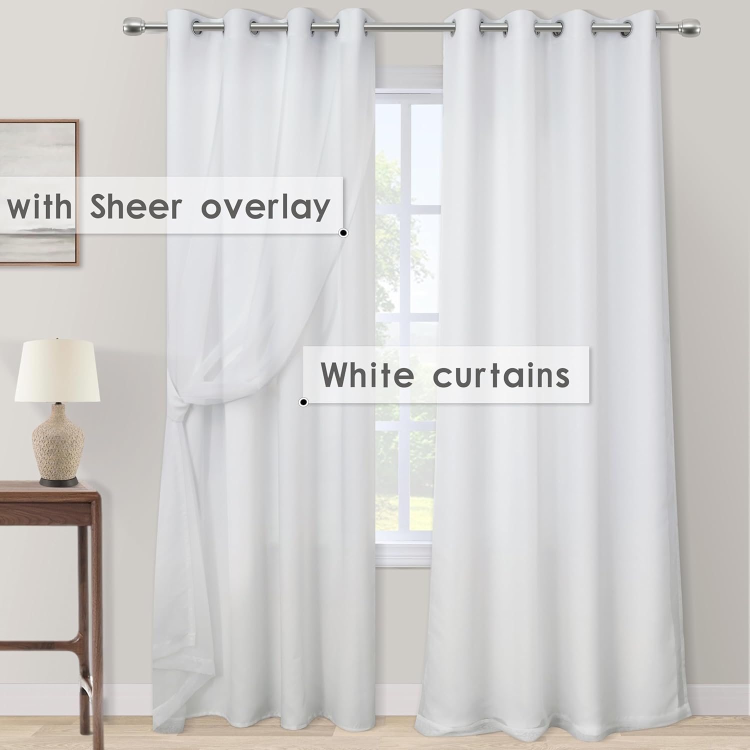 96 Inch White Sheer Curtains Grommet Set of 2 Panels