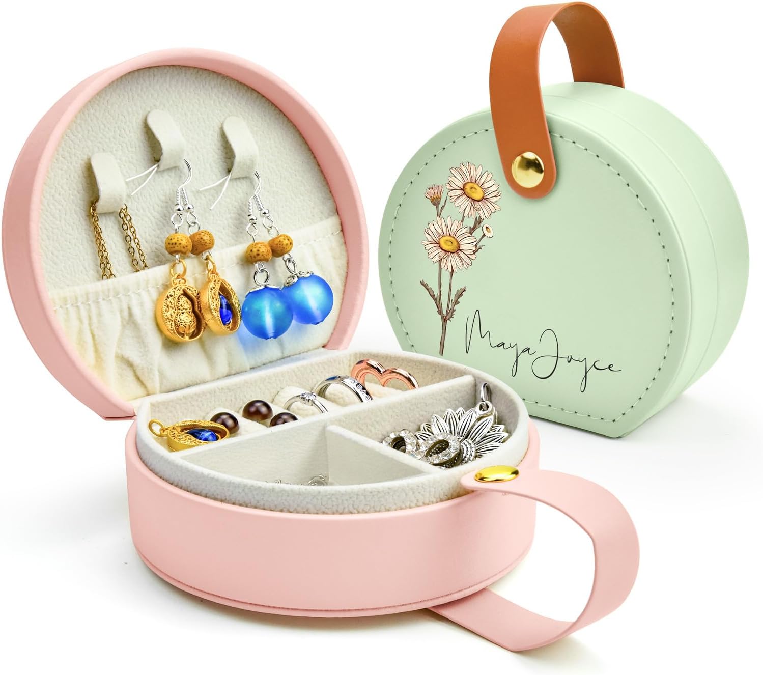 Personalized Leather Jewelry Box with Name and Birth Flower