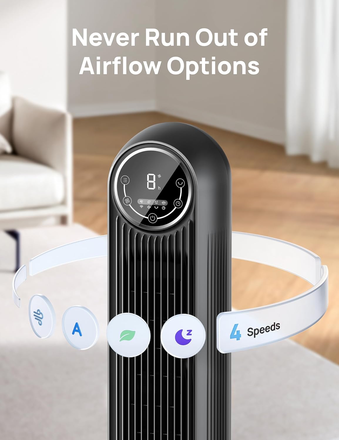 Dreo Tower Fan for Bedroom with 4 Speeds and 4 Modes
