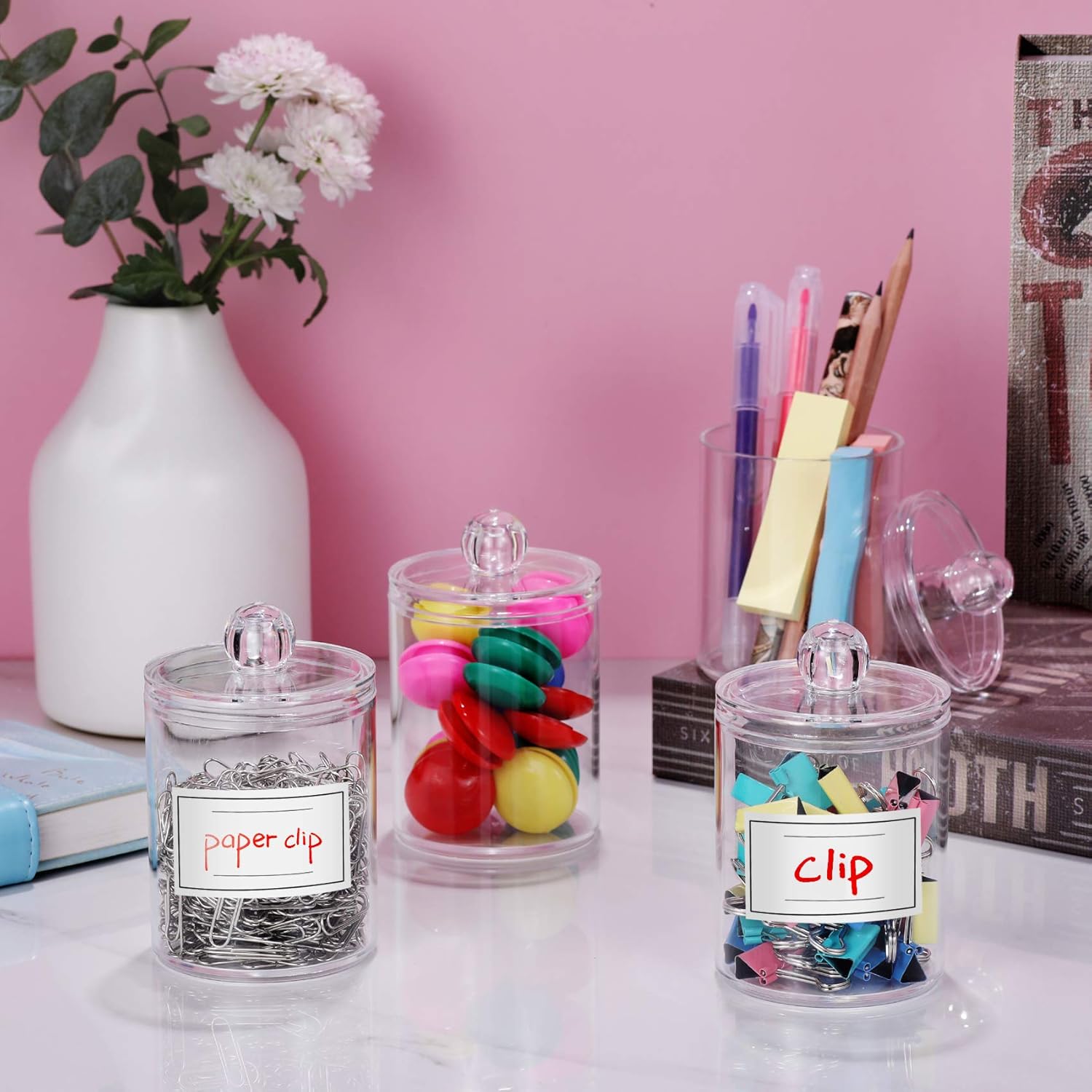 4 Pack Acrylic Q-Tip Holder Dispenser Set