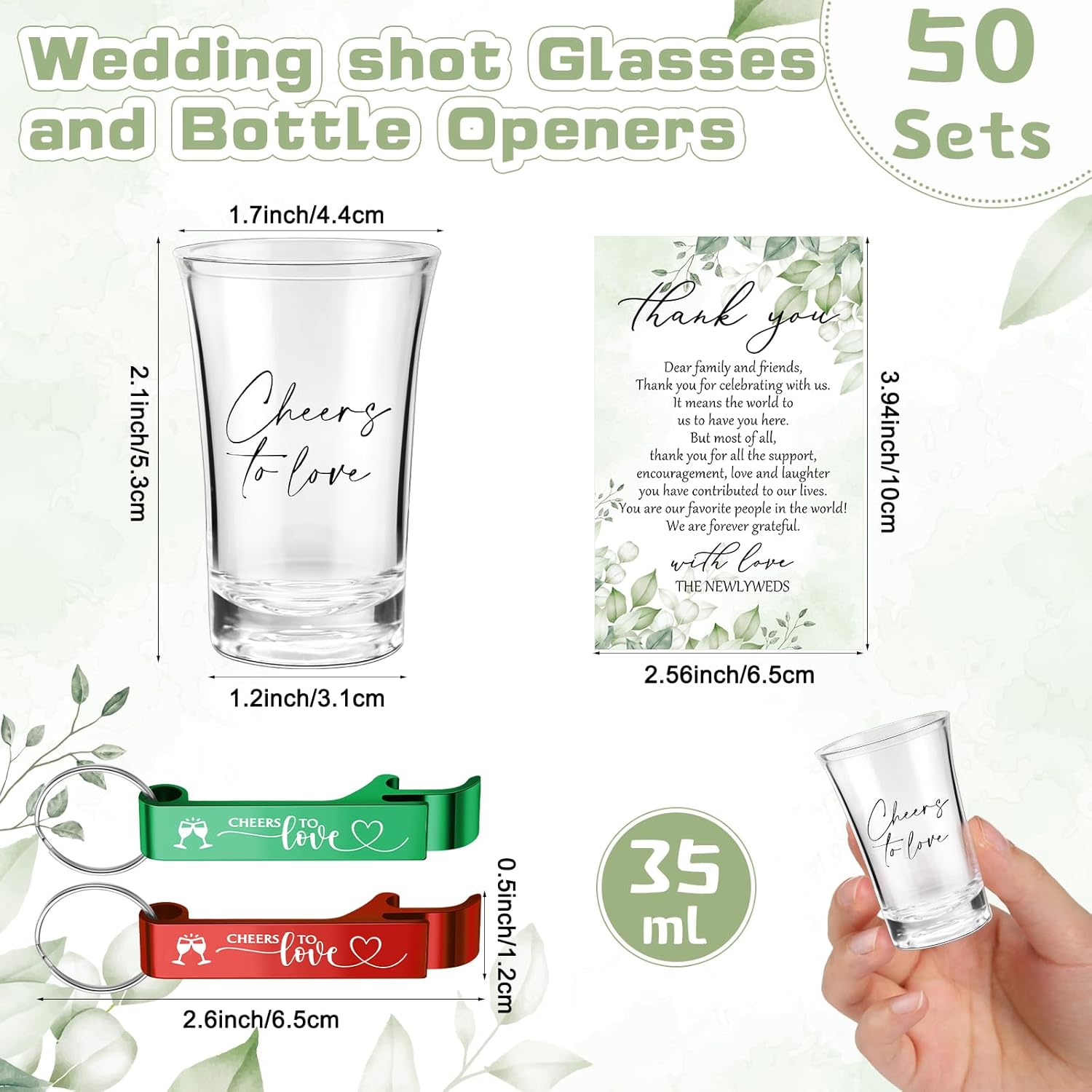 200 Pcs 50 Sets Wedding Favors Shot Glasses and Bottle Openers