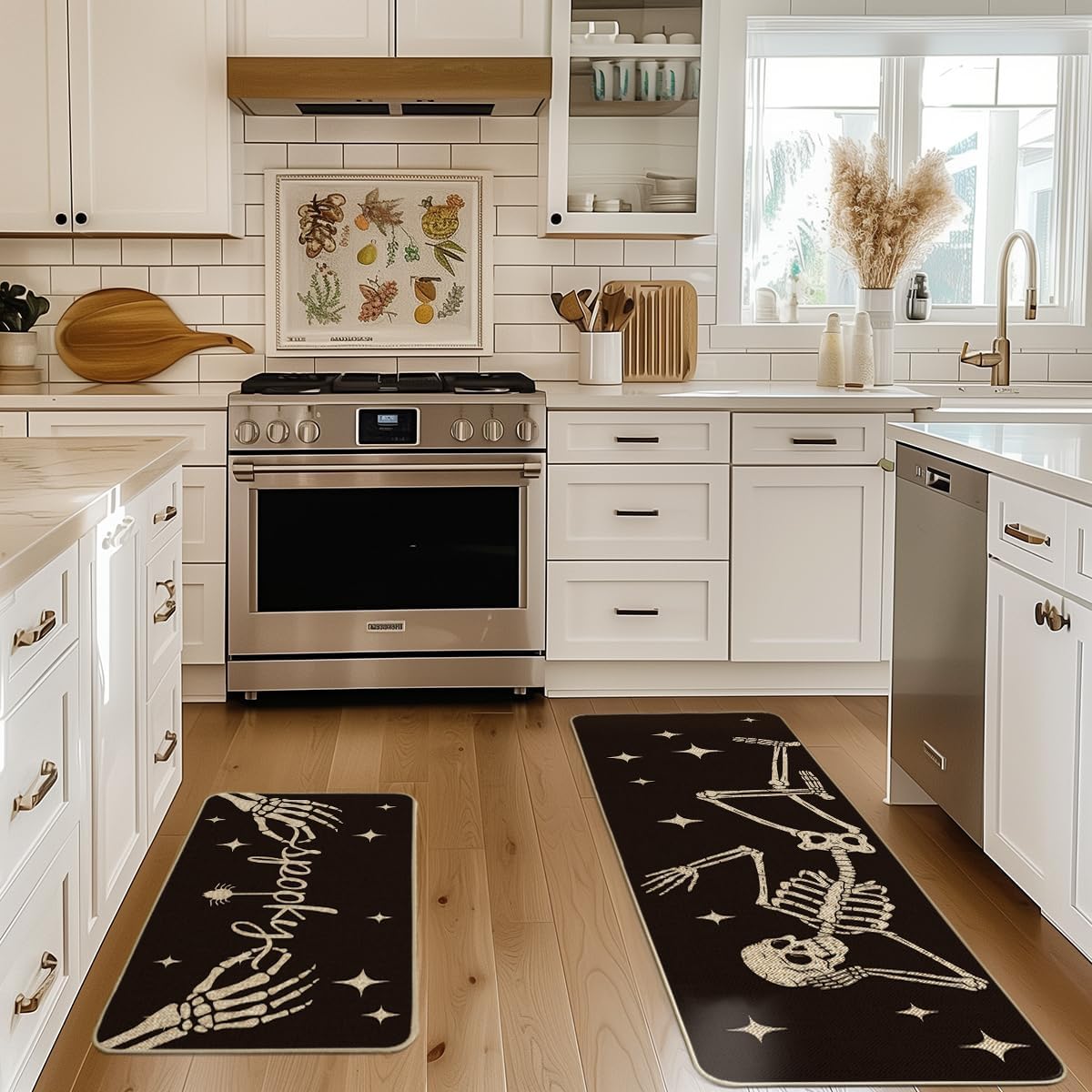 Artoid Mode Spooky Skeleton Spider Bone Kitchen Mats Set of 2 Black