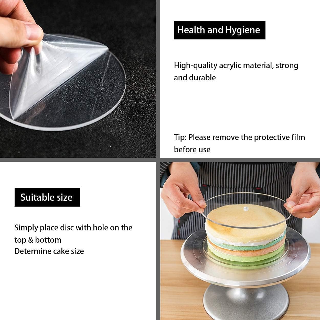 Boyun Acrylic Cake Discs with Icing Scraper and Center Dowel