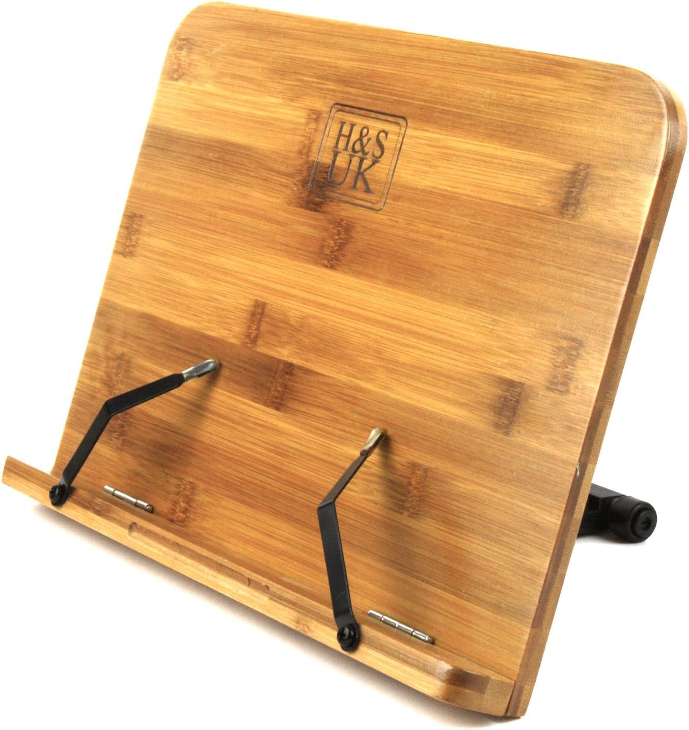 HS Bamboo Recipe Book Holder - Foldable Stand for Desk Kitchen and Bed