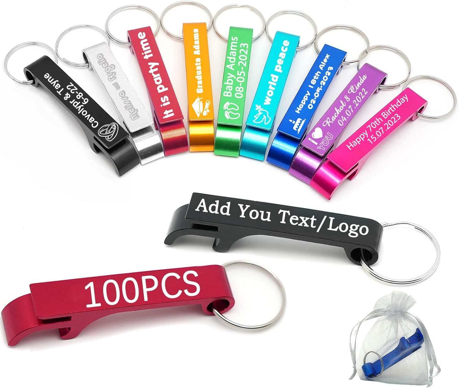 100pcs Custom Engraved Bottle Opener Keychain