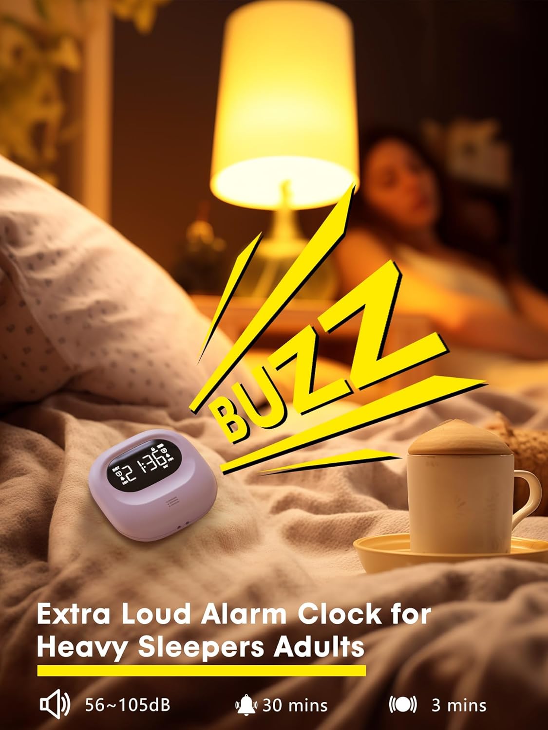 Vibrating Alarm Clock with Dual Alarms and Week Display