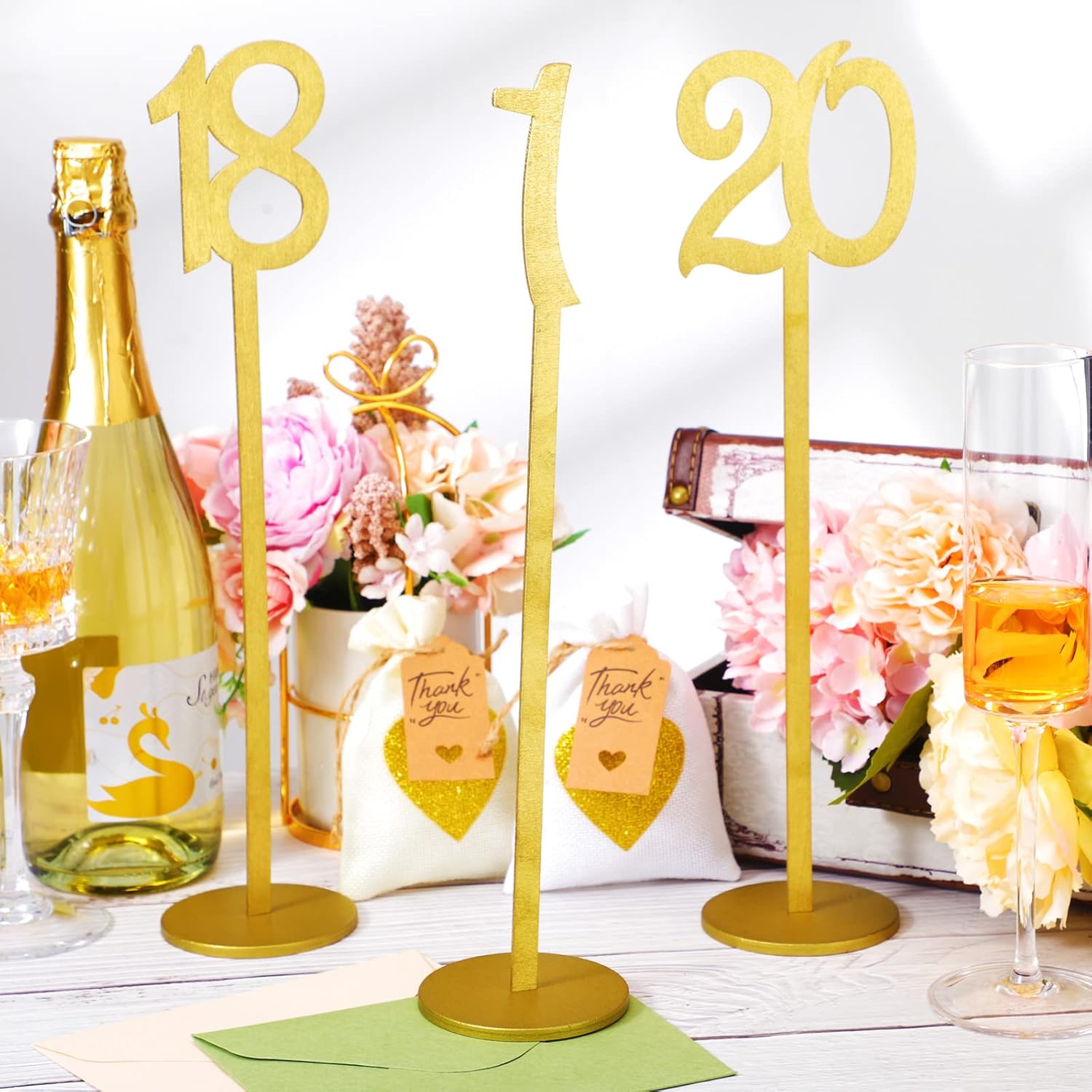 20 Pcs Wood Wedding Table Numbers 1-20 with Holder Base