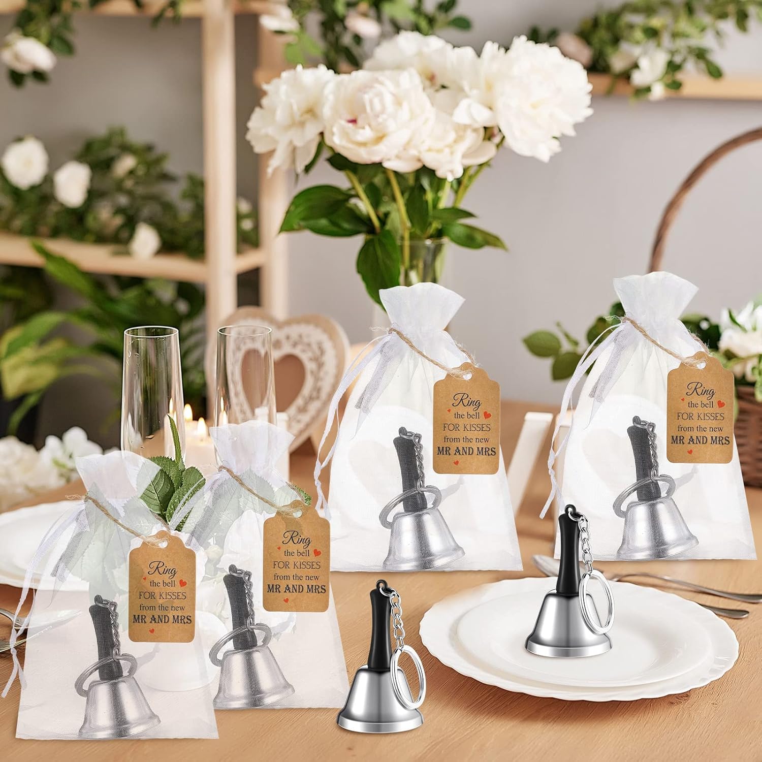 Lounsweer Silver Wedding Kissing Bells Set 48pcs