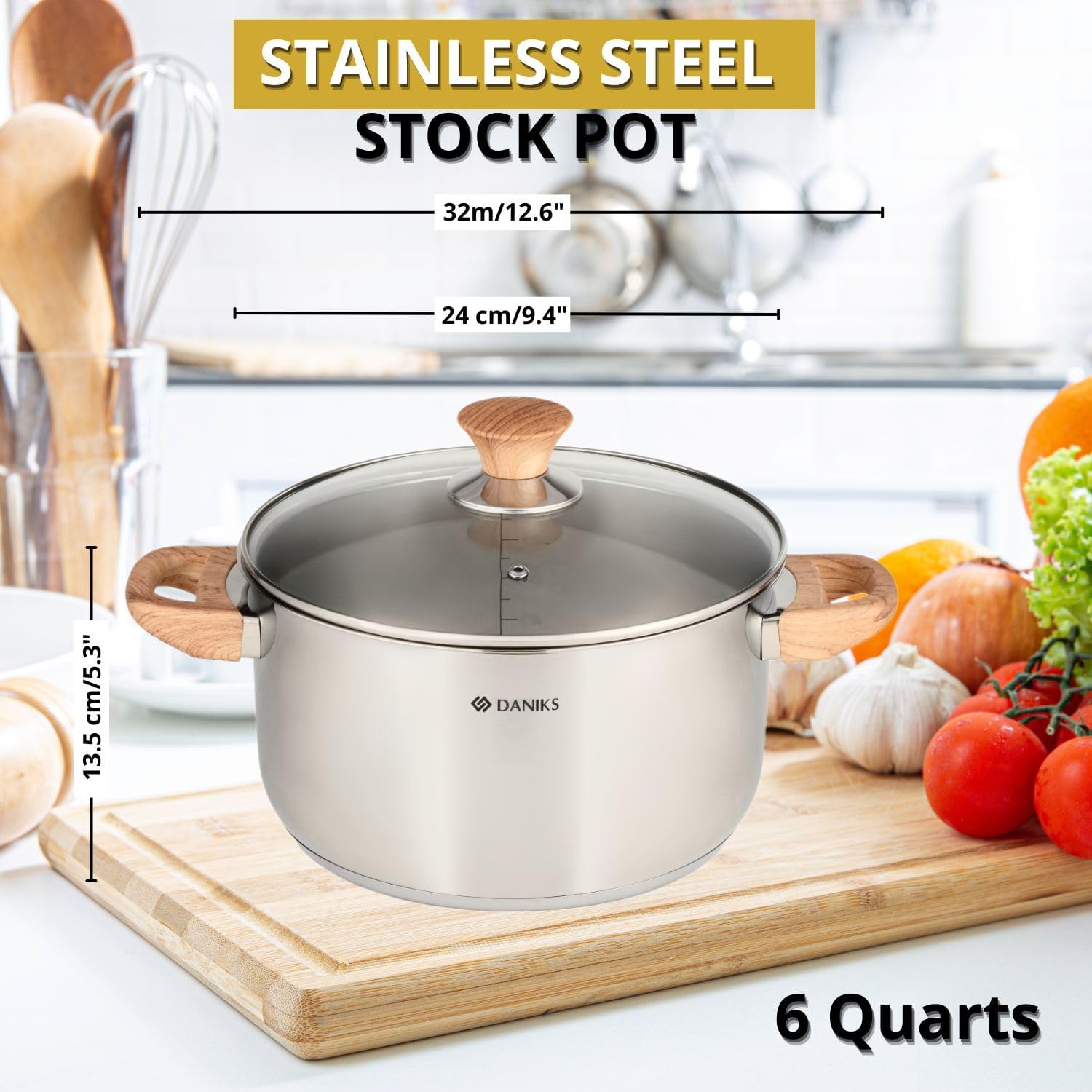 Daniks Oslo Stainless Steel Stockpot with Glass Lid 6 Quart Silver