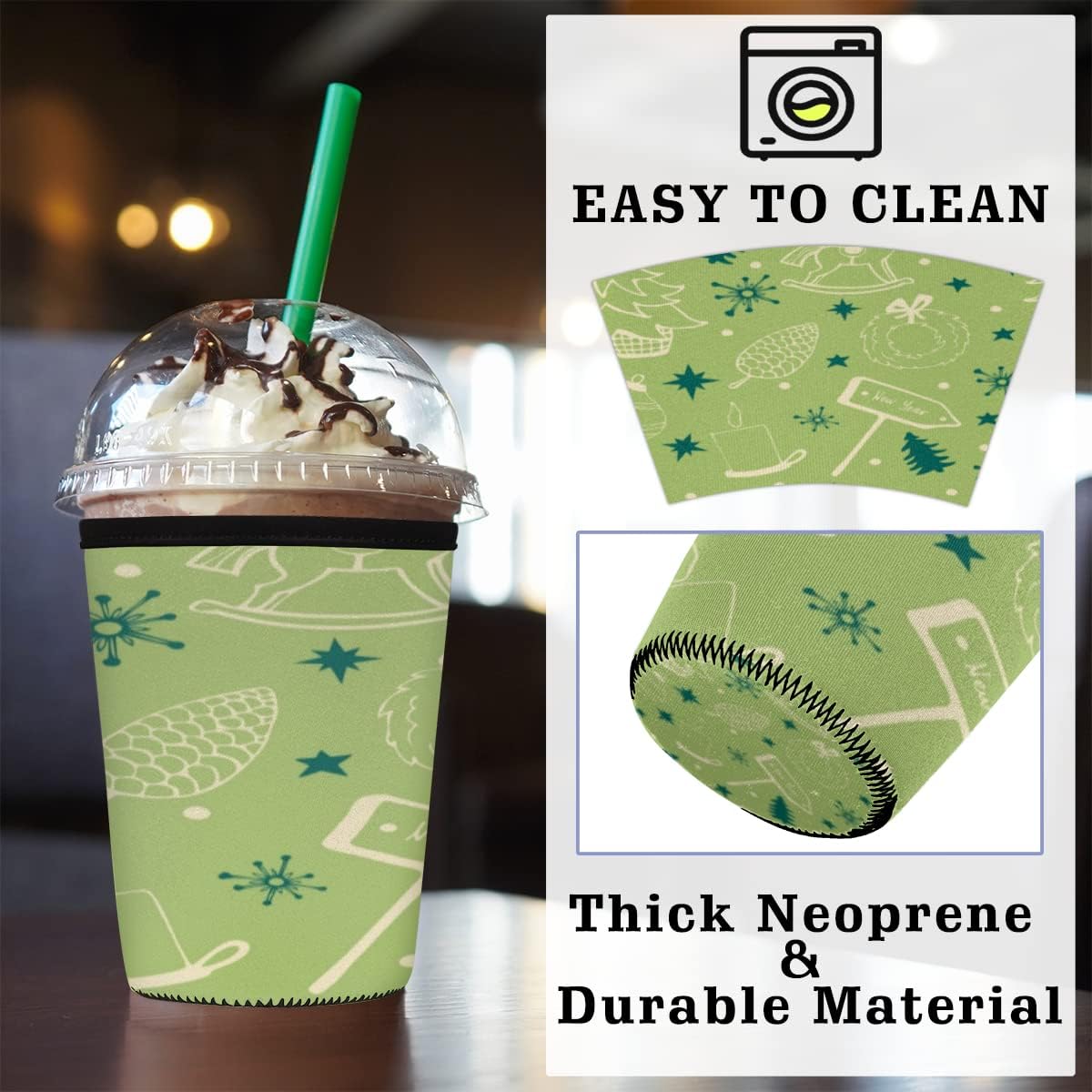 Candle Christmas Tree Iced Coffee Sleeve 30-32 oz Reusable Neoprene